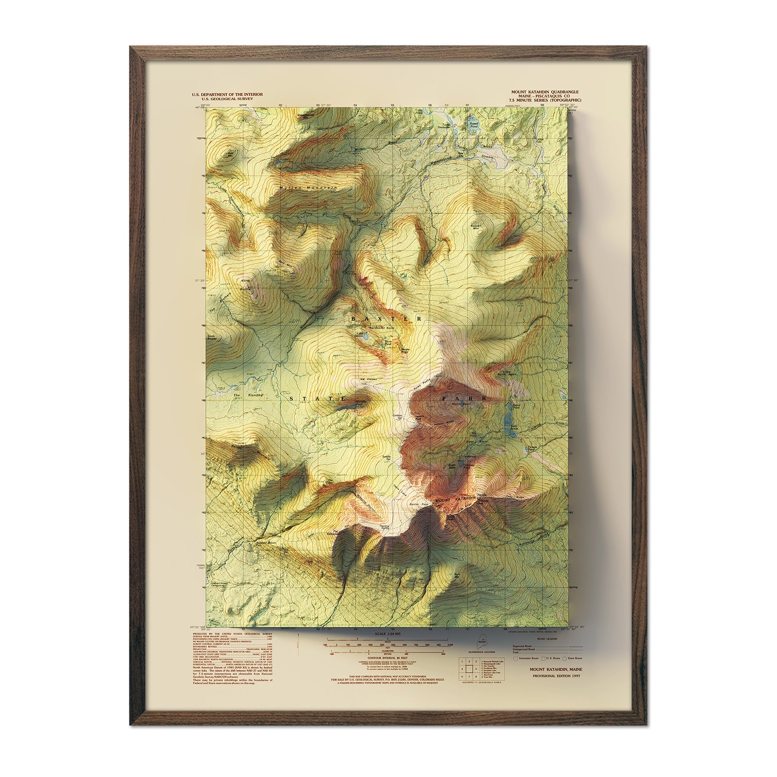 Mt. Katahdin, Maine 1997 Shaded Relief Map - Muir Way - Vintage Relief