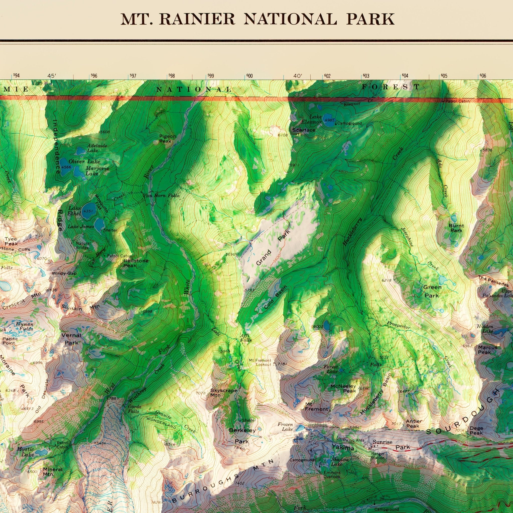 Mt. Rainier National Park 1971 Shaded Relief Map - Muir Way - Vintage Relief