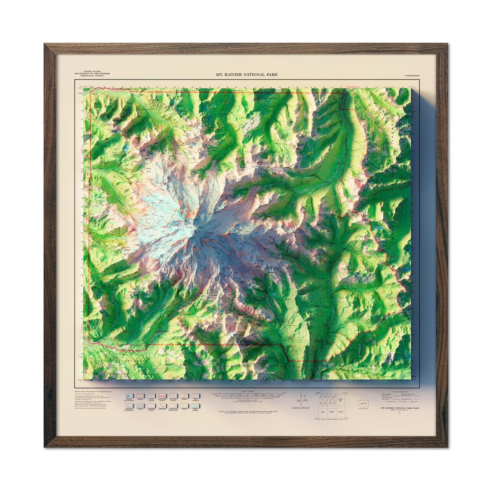 Mt. Rainier National Park 1971 Shaded Relief Map - Muir Way - Vintage Relief