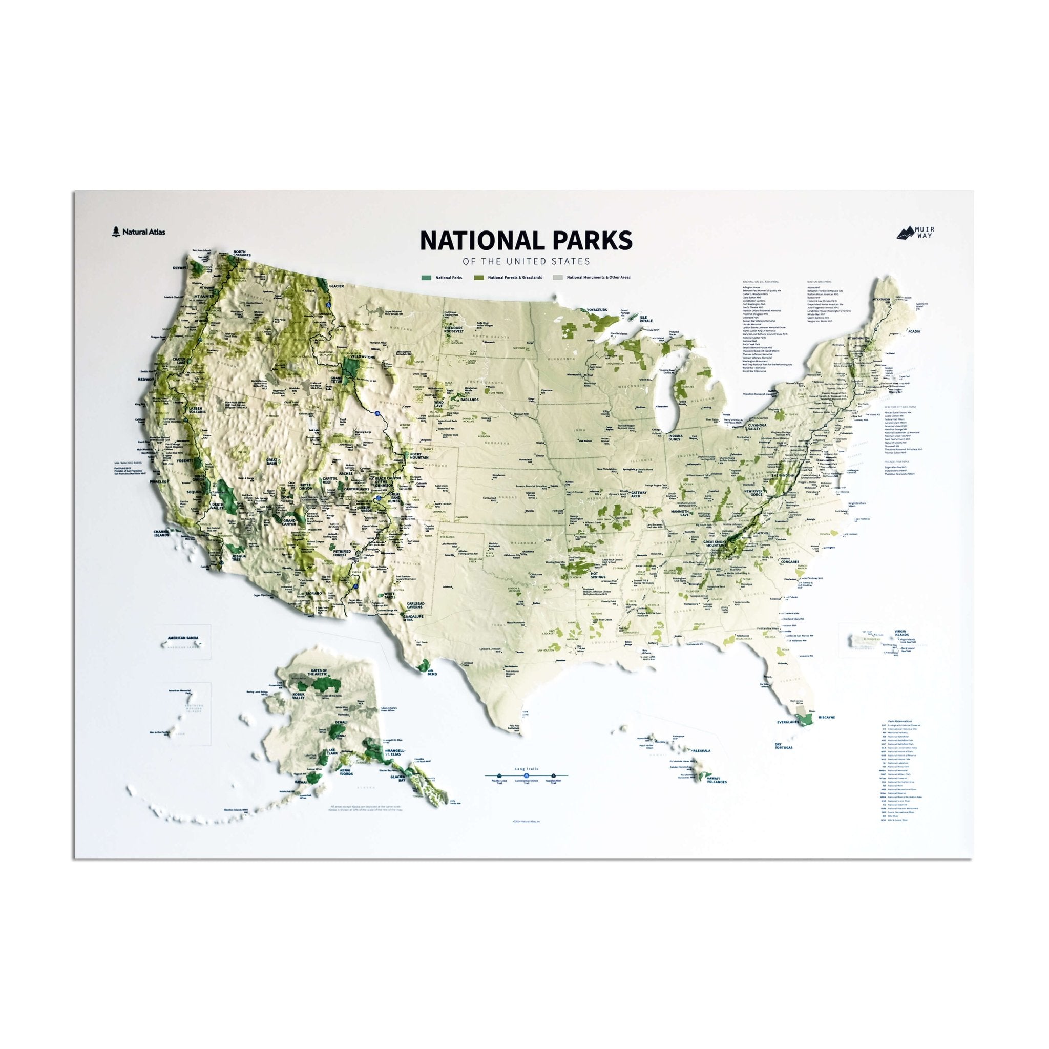 USA National Parks 3D Raised Relief Map - Muir Way - Natural Atlas