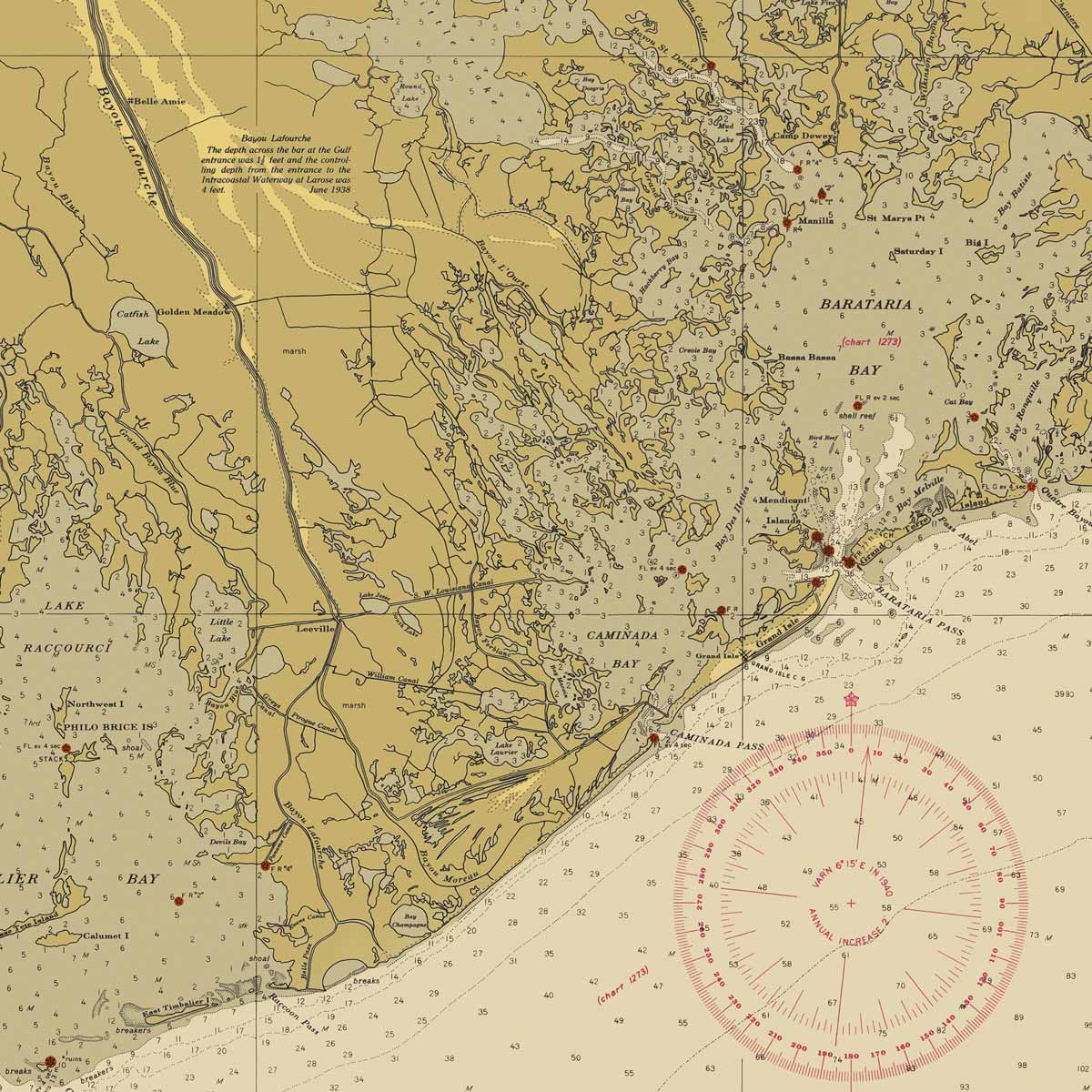 New Orleans to Calcasieu River East Section Nautical Chart 1939 - Muir Way - Vintage Map