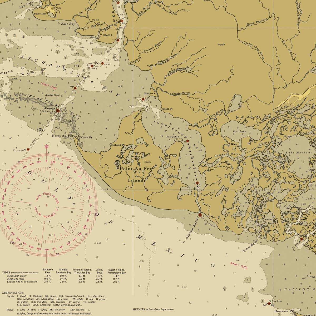 New Orleans to Calcasieu River East Section Nautical Chart 1939 - Muir Way - Vintage Map