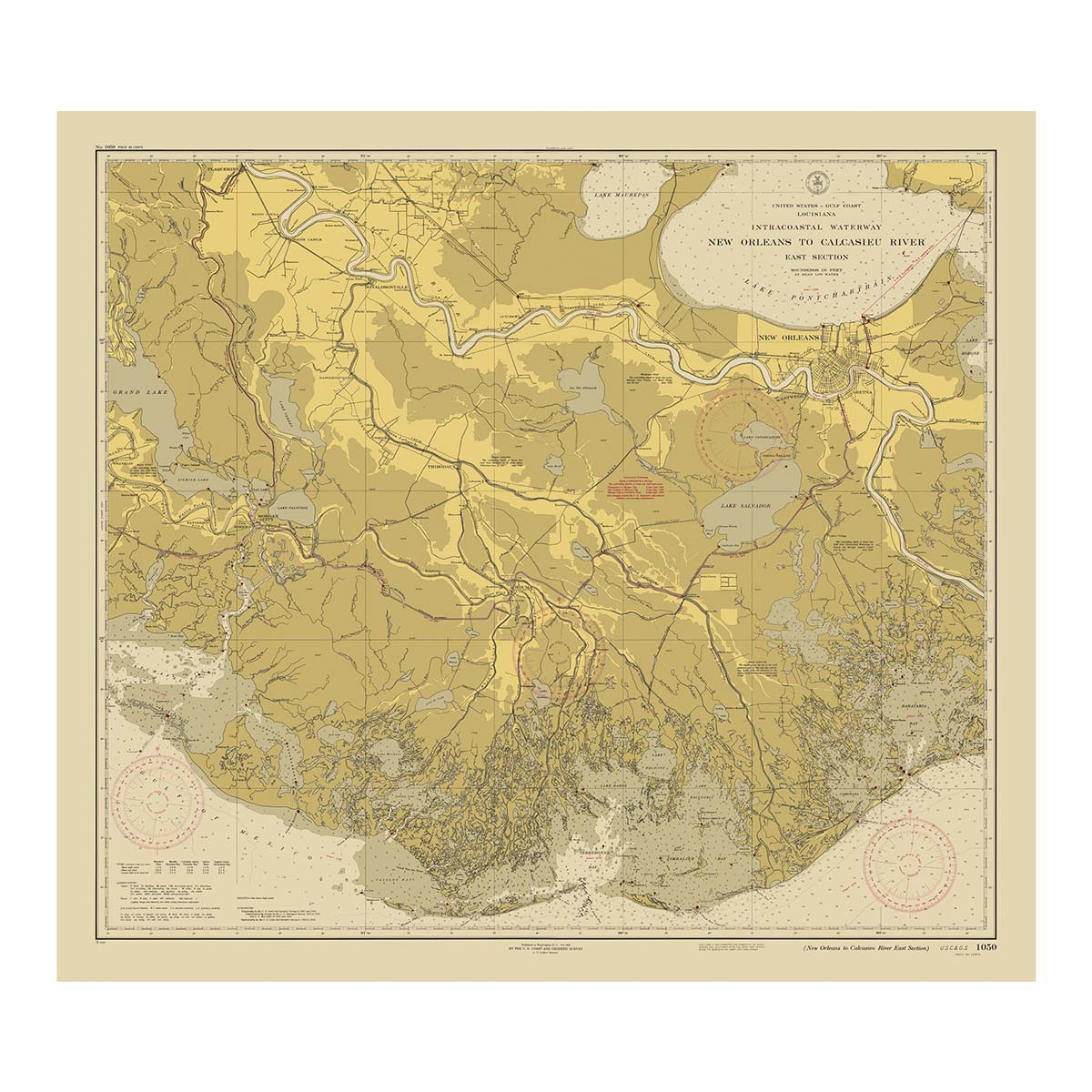 New Orleans to Calcasieu River East Section Nautical Chart 1939 - Muir Way - Vintage Map