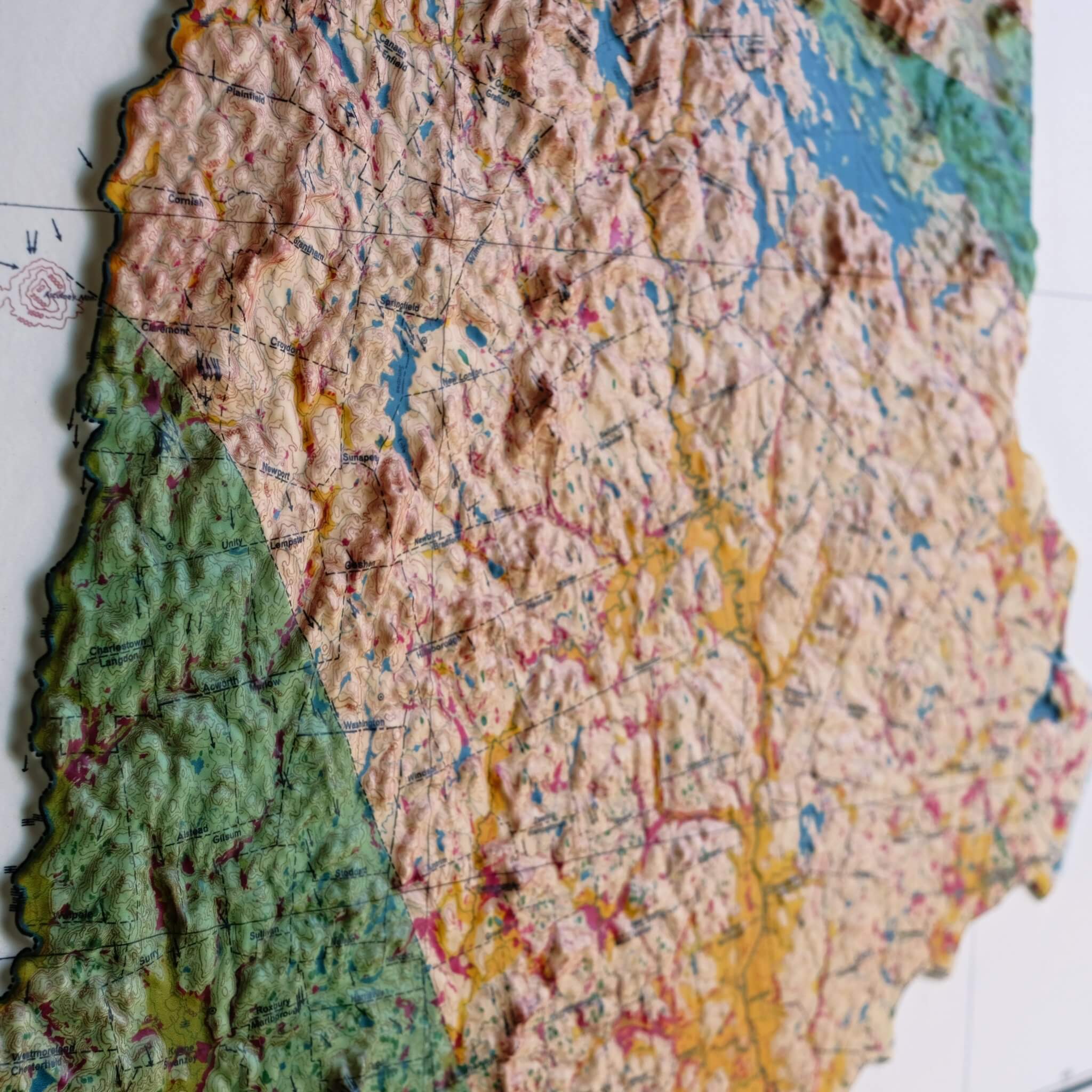 New Hampshire 1950 3D Raised Relief Map - Muir Way - 3D