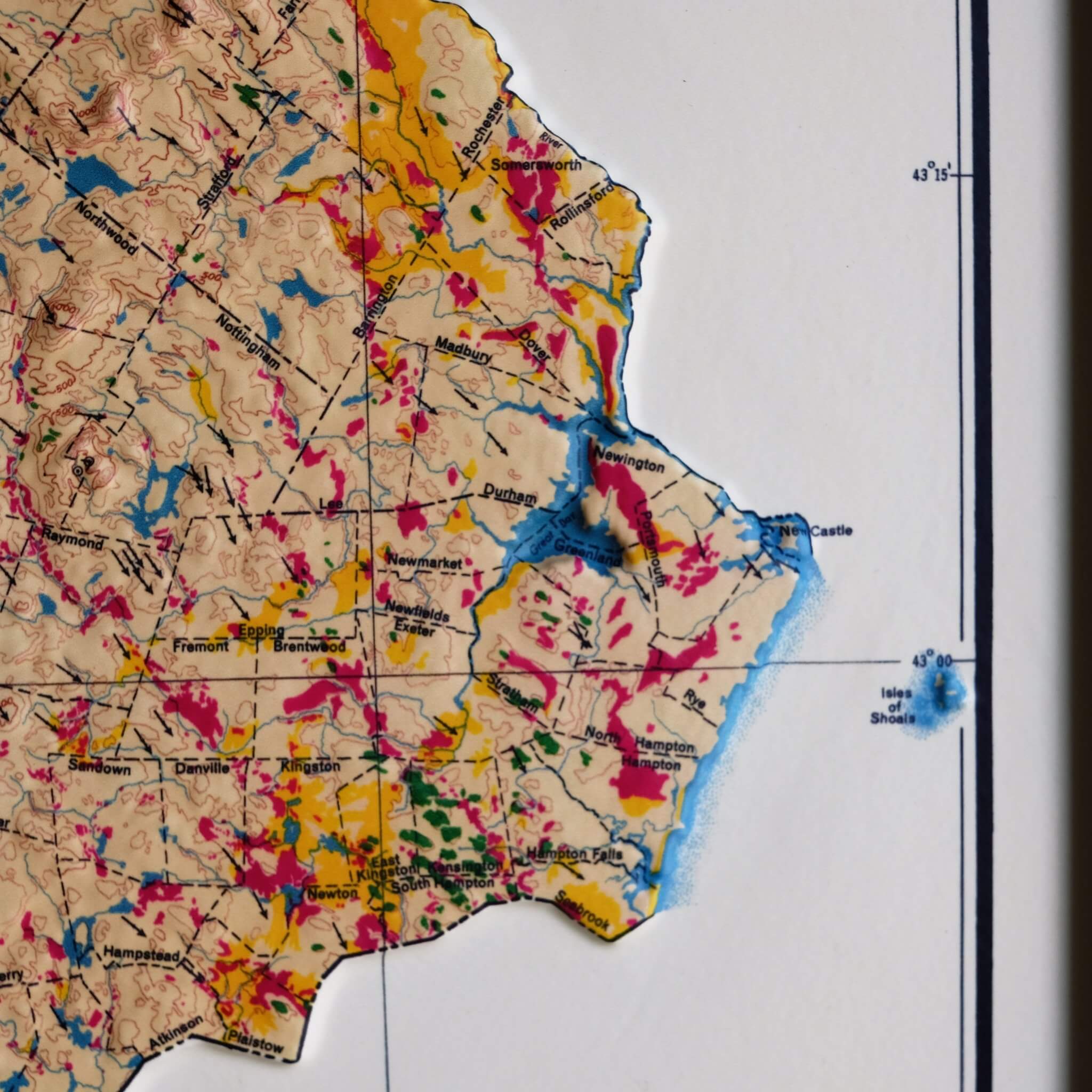 New Hampshire 1950 3D Raised Relief Map - Muir Way - 3D