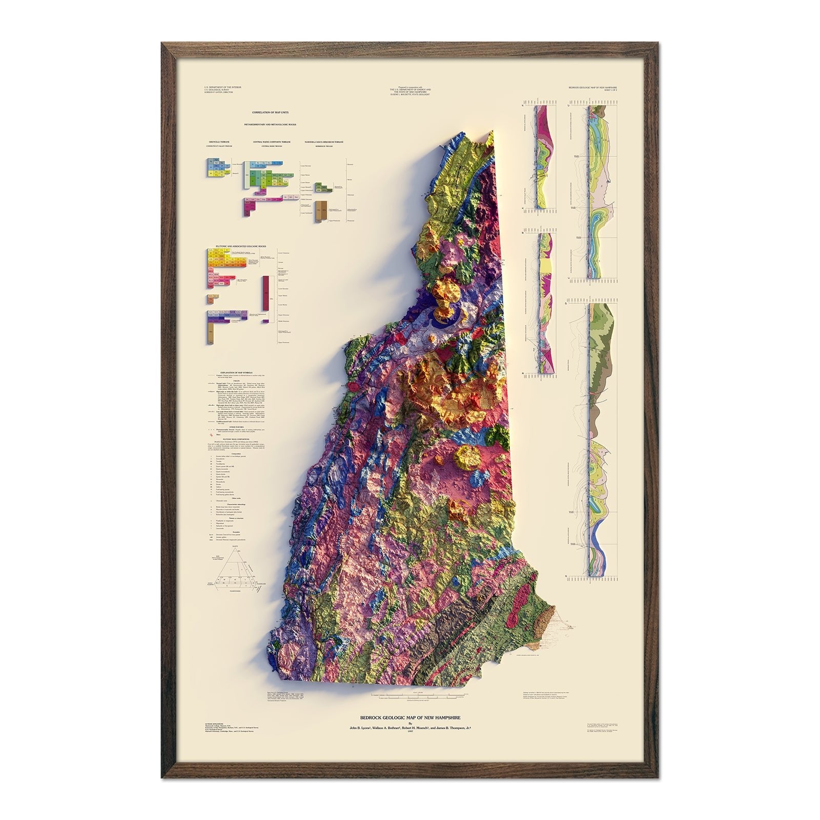 New Hampshire 1997 Shaded Relief Map - Muir Way - Vintage Relief