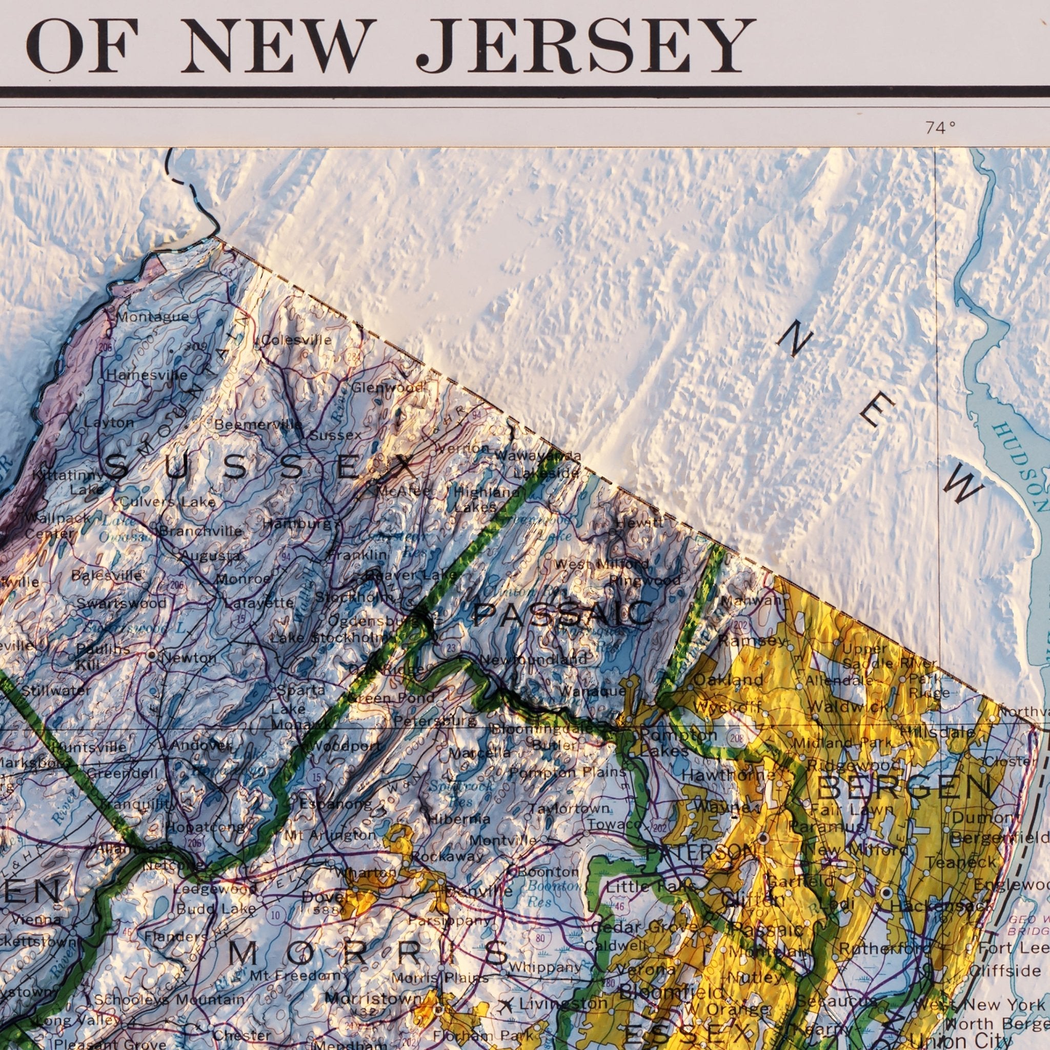 New Jersey 1974 Shaded Relief Map - Muir Way - Vintage Relief