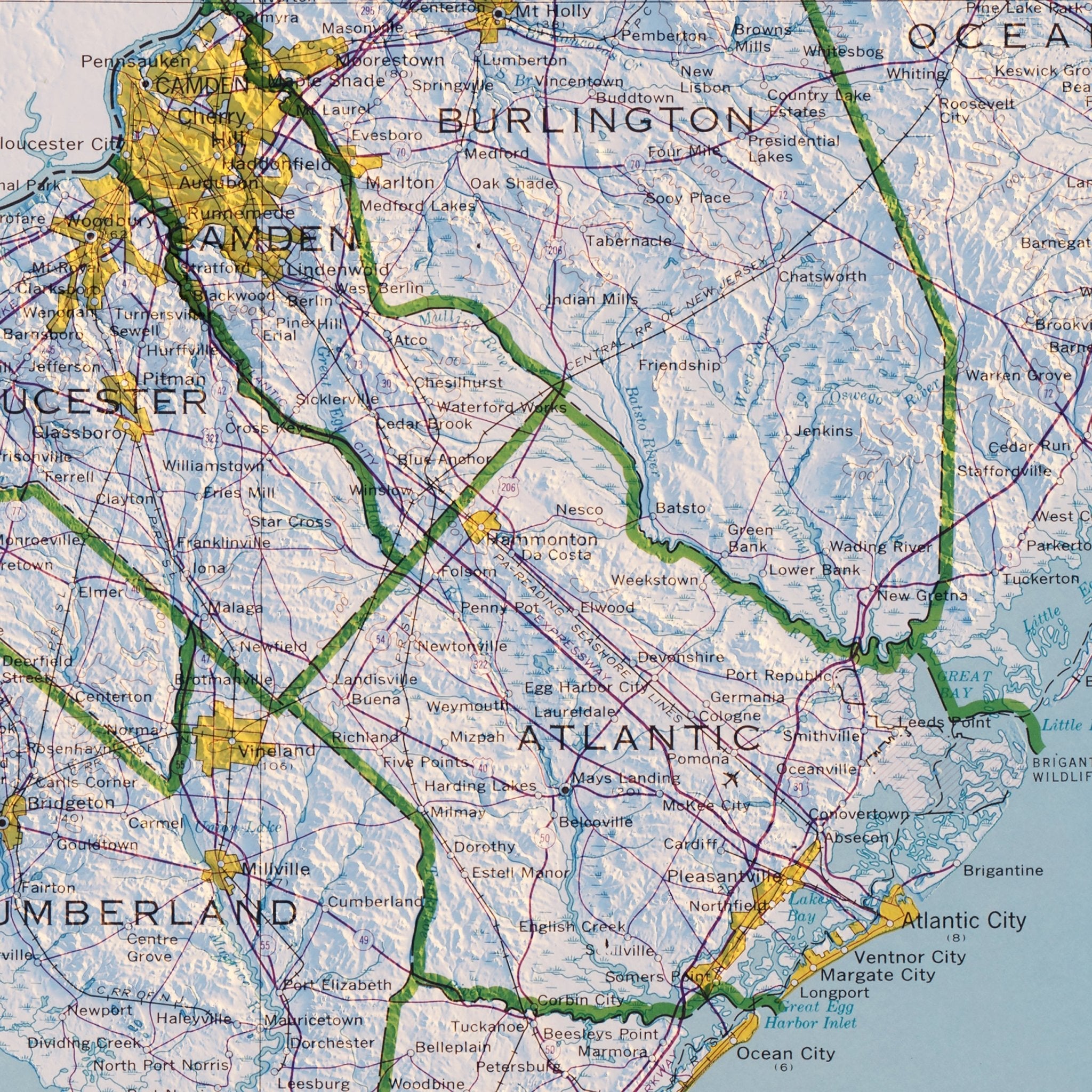 New Jersey 1974 Shaded Relief Map - Muir Way - Vintage Relief