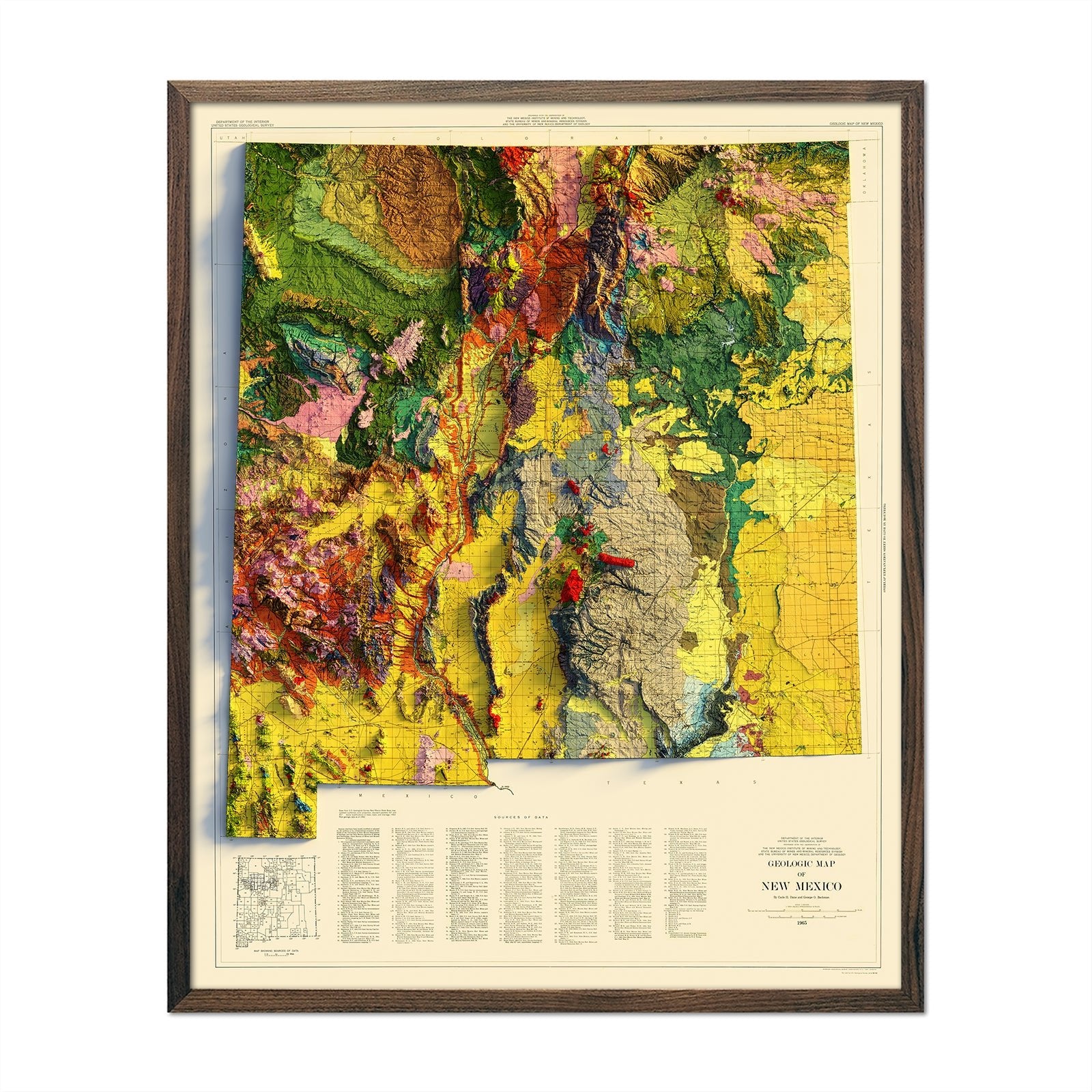 New Mexico 1965 Shaded Relief Map - Muir Way - Vintage Relief