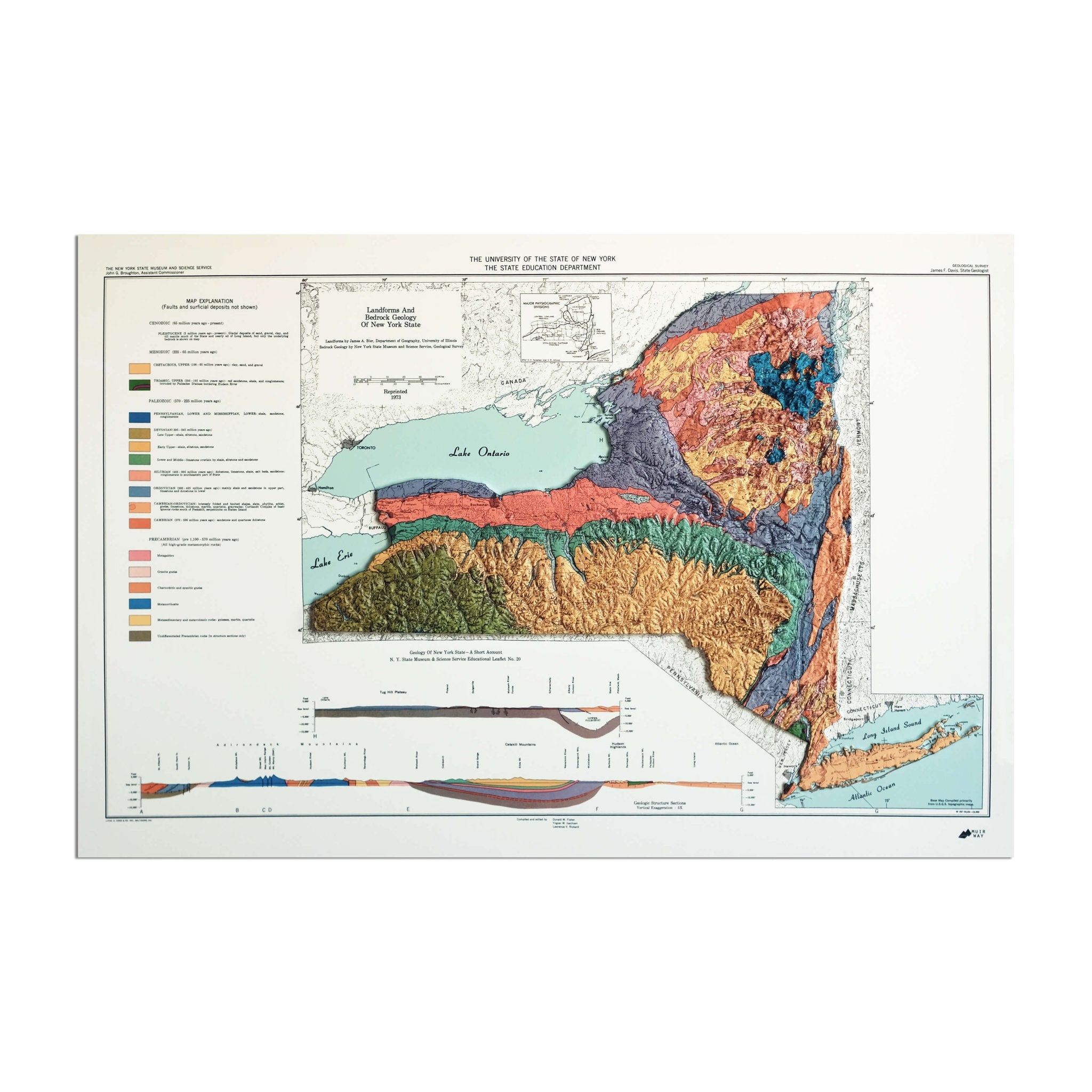 New York 1973 3D Raised Relief Map - Muir Way - 3D
