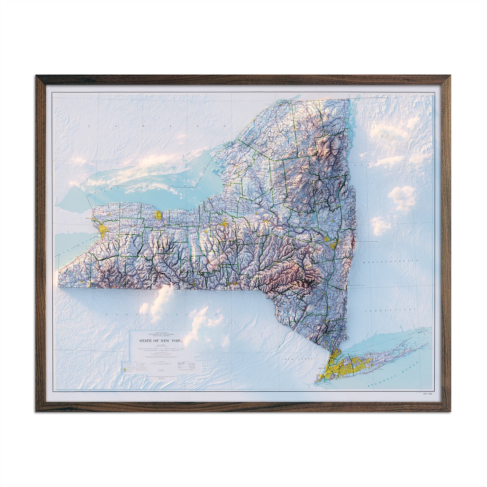 New York 1974 Shaded Relief Map - Muir Way - Vintage Relief