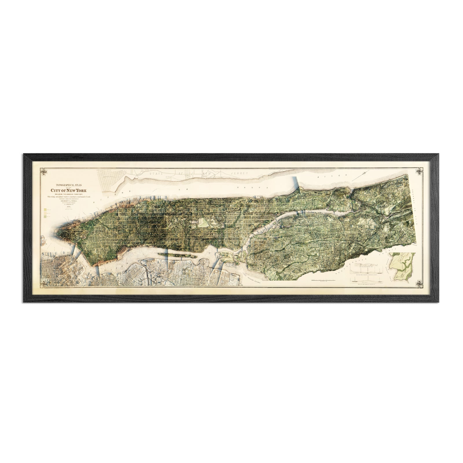 New York City 1874 Shaded Relief Map - Muir Way - Vintage Relief