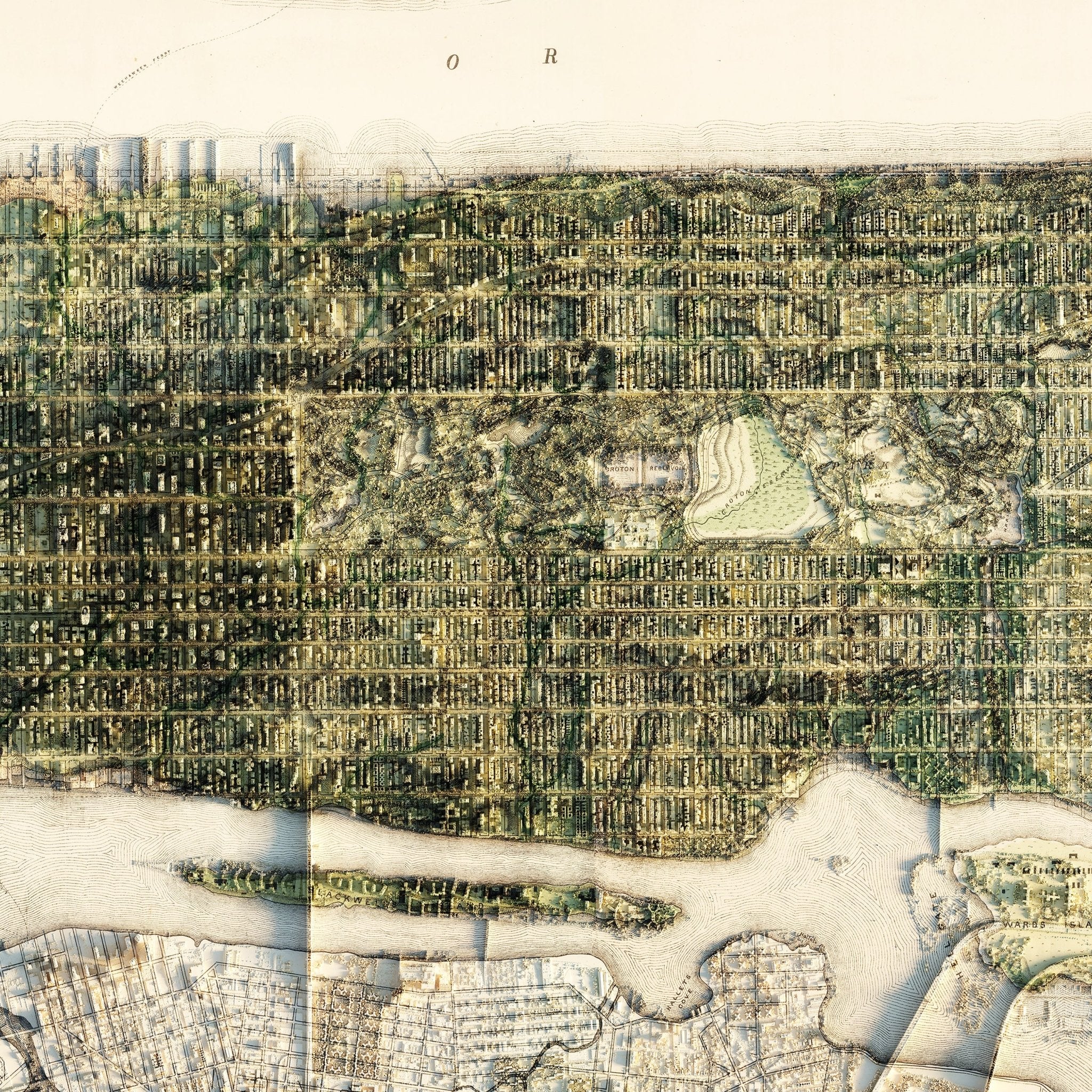 New York City 1874 Shaded Relief Map - Muir Way - Vintage Relief