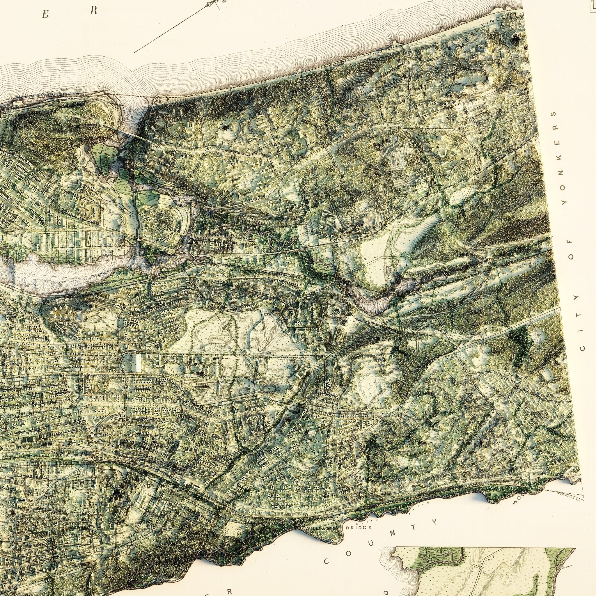 New York City 1874 Shaded Relief Map - Muir Way - Vintage Relief