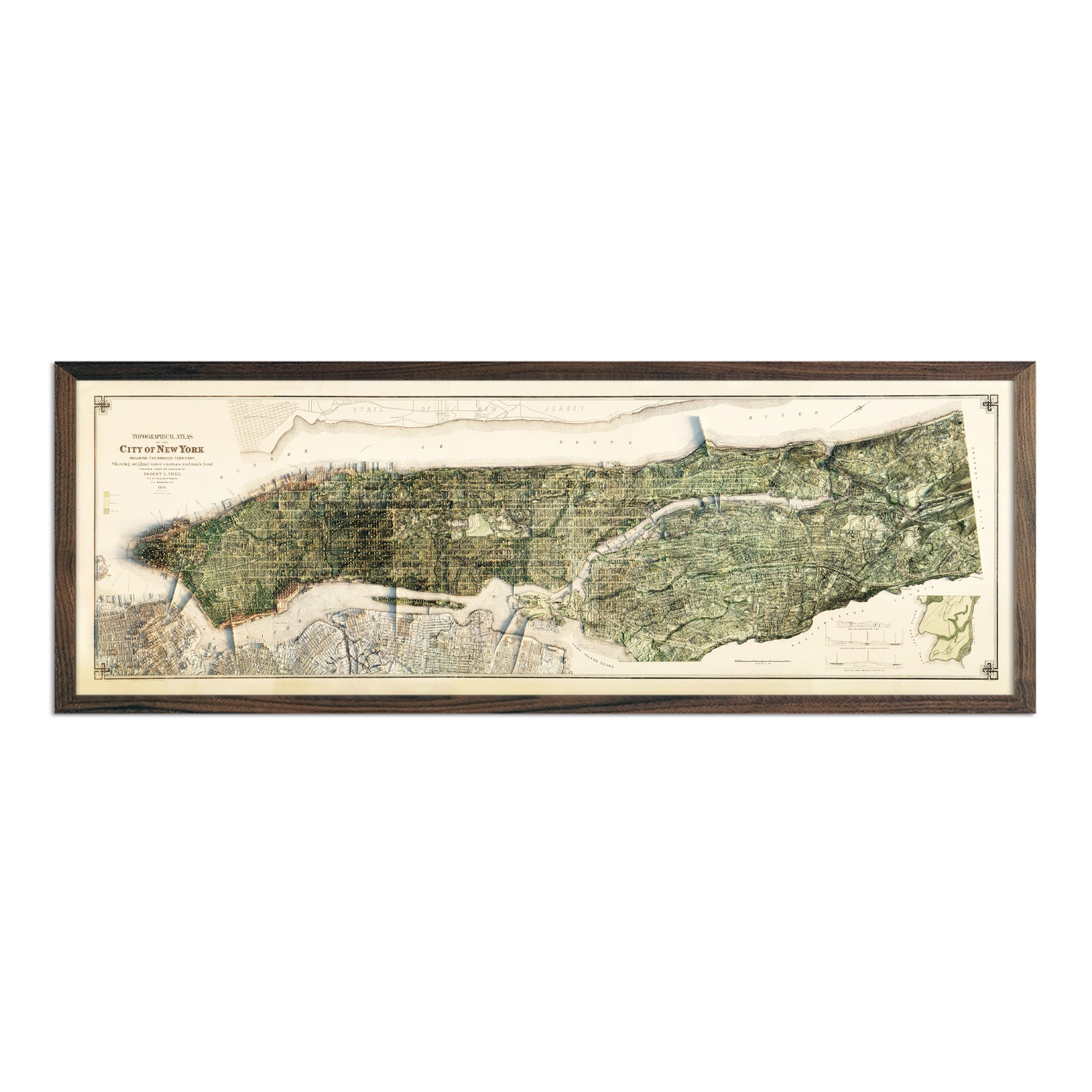 New York City 1874 Shaded Relief Map - Muir Way - Vintage Relief