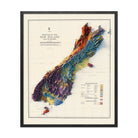 New Zealand, South Island 1947 Shaded Relief Map - Muir Way - Vintage Relief
