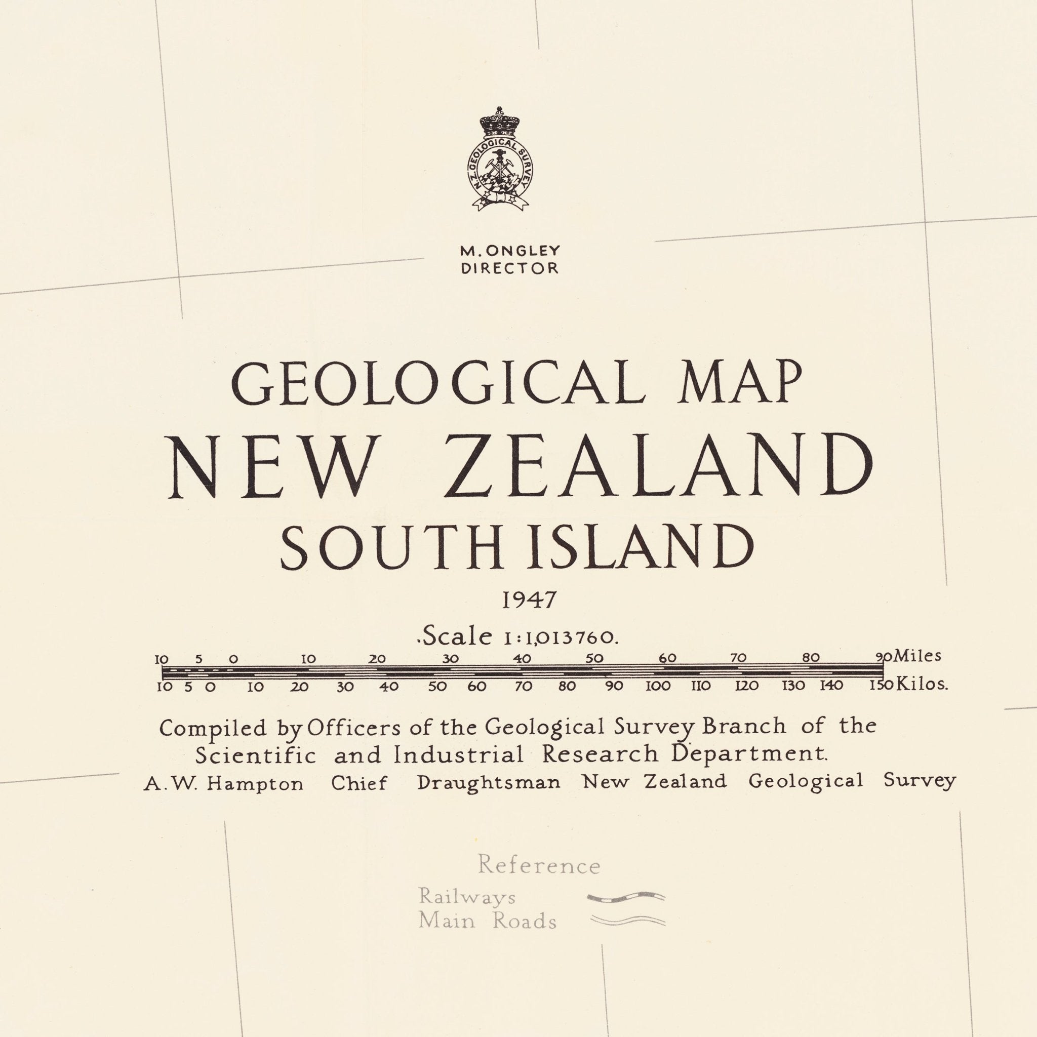 New Zealand, South Island 1947 Shaded Relief Map - Muir Way - Vintage Relief