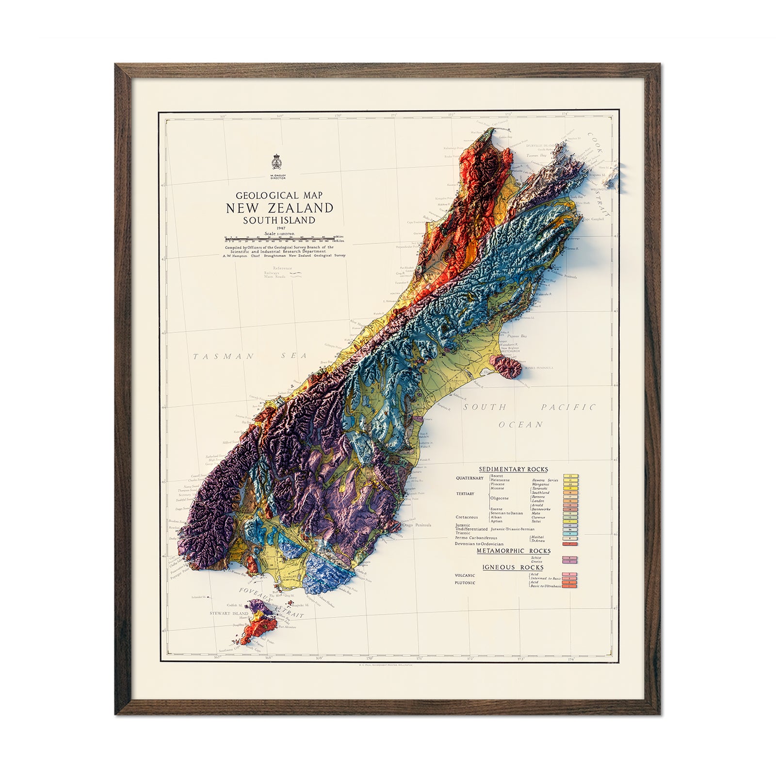 New Zealand, South Island 1947 Relief Map