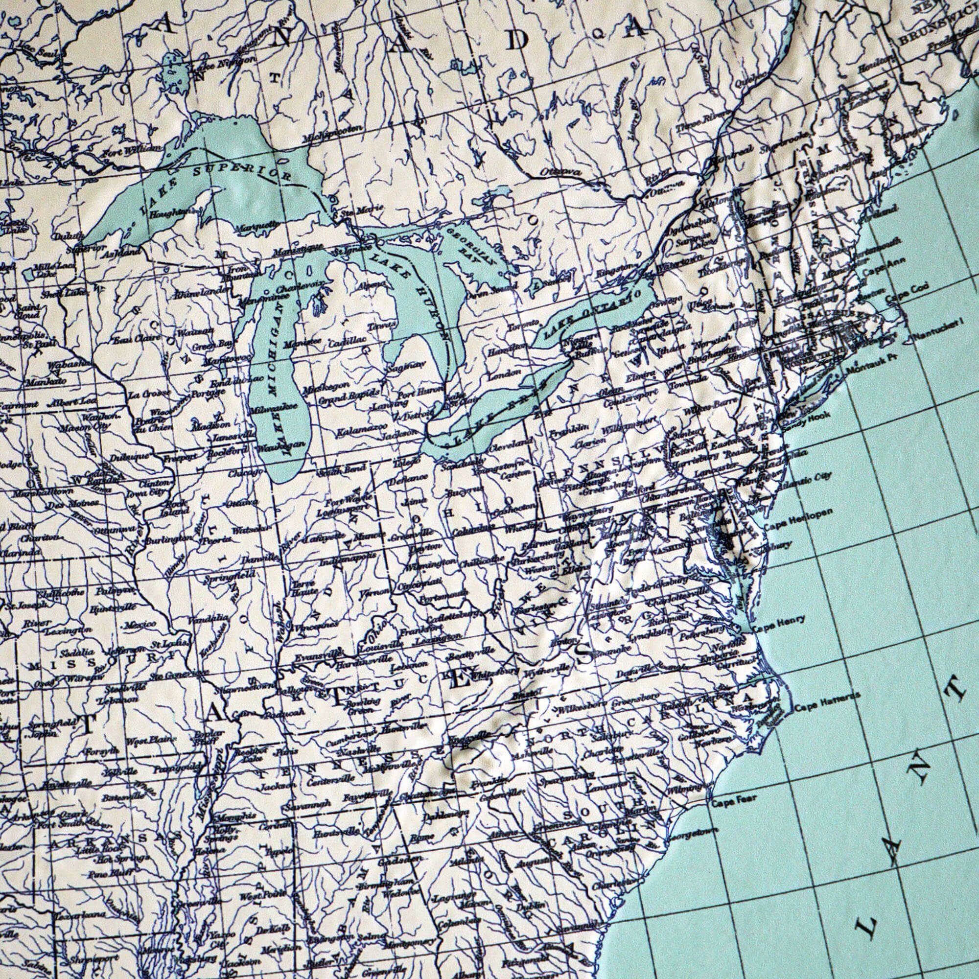 North America 1912 3D Raised Relief Map - Muir Way - 3D