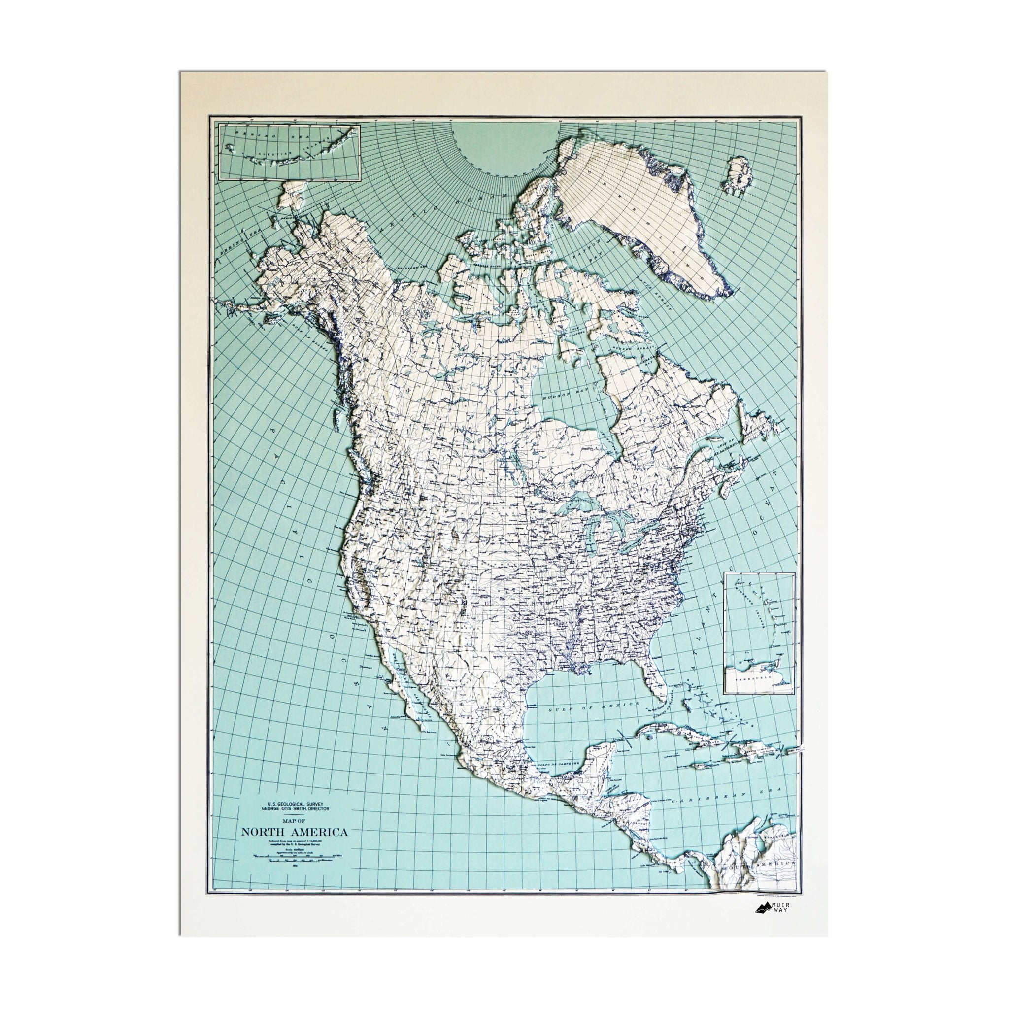 North America 1912 3D Raised Relief Map - Muir Way - 3D