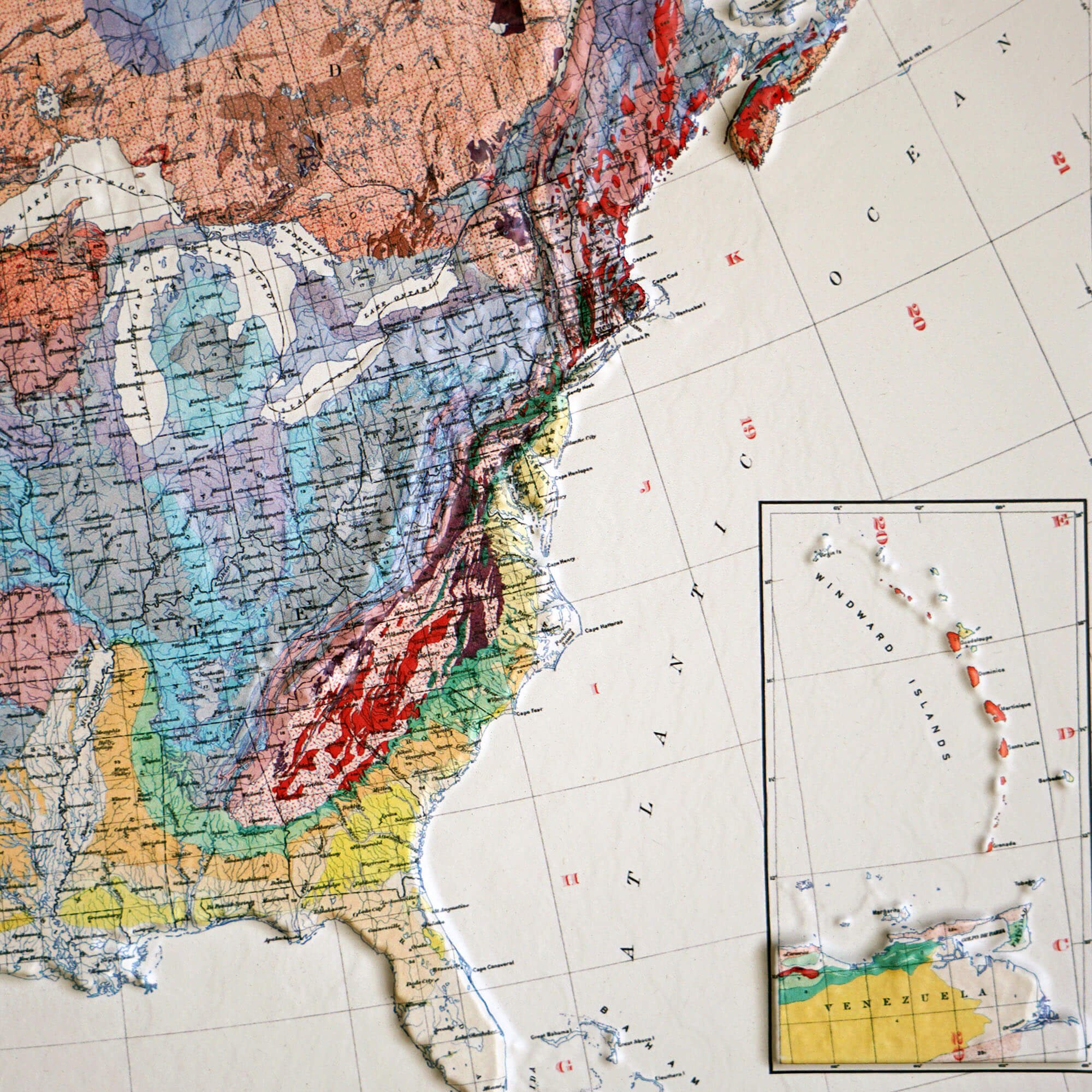 North America 1911 3D Raised Relief Map - Muir Way - 3D