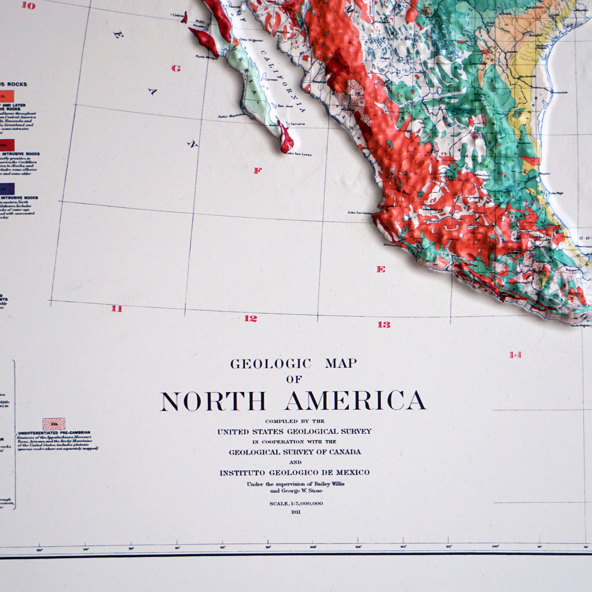 North America 1911 3D Raised Relief Map - Muir Way - 3D