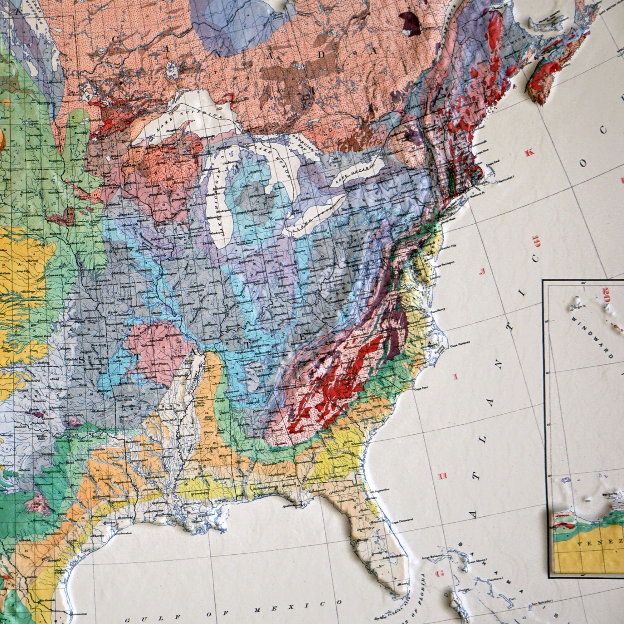 North America 1911 3D Raised Relief Map - Muir Way - 3D