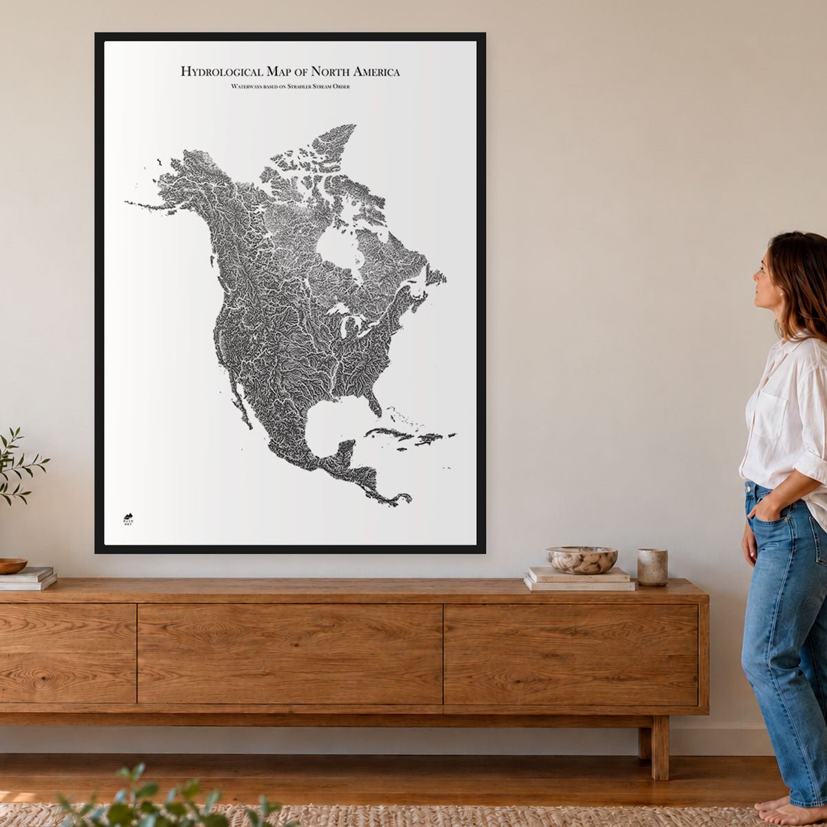 Hydrological Map of North America – XL Canvas - Muir Way - XL Canvas