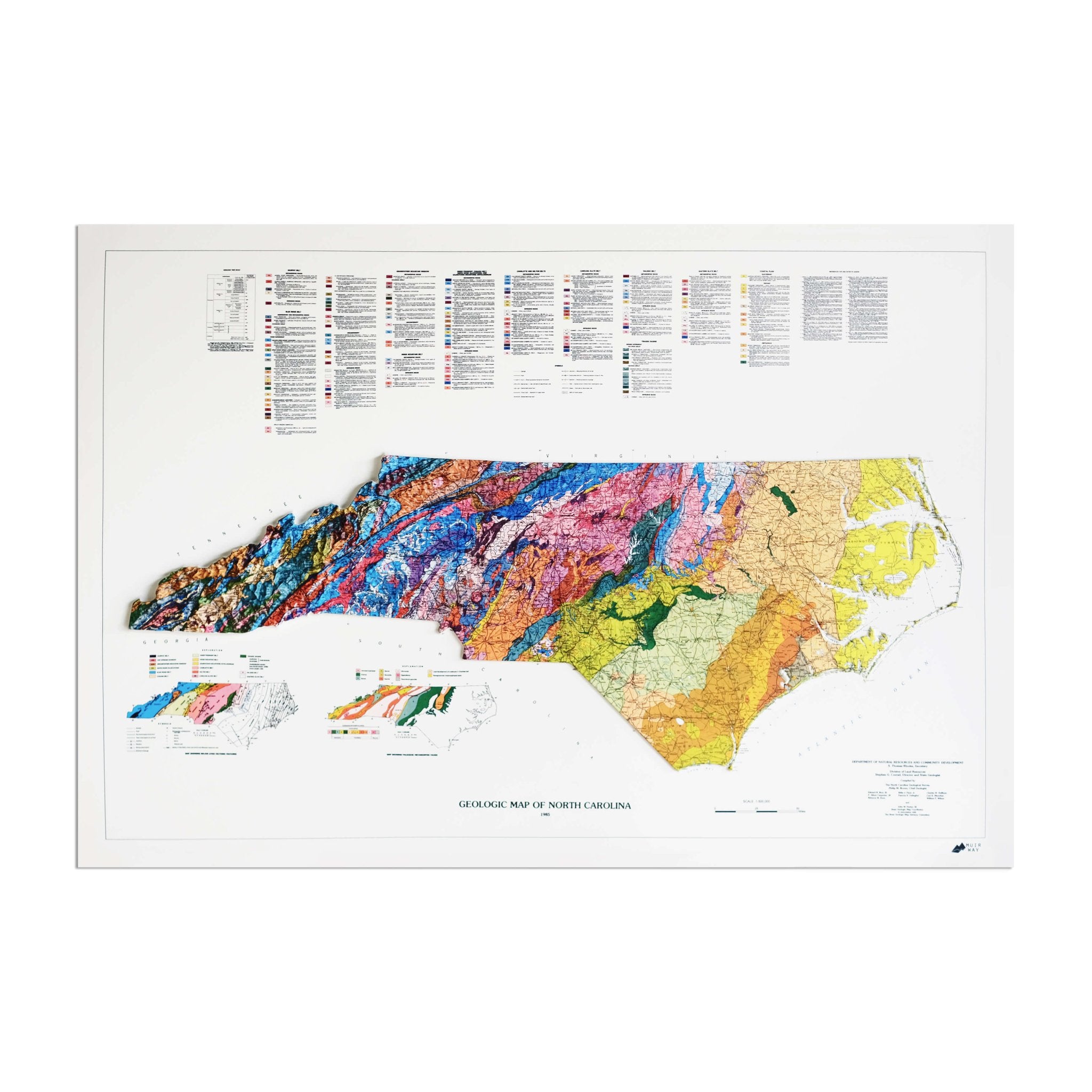 North Carolina 1985 3D Raised Relief Map - Muir Way - 3D