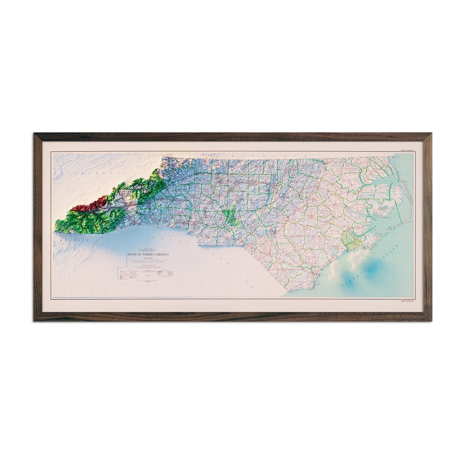 North Carolina 1972 Shaded Relief Map - Muir Way - Vintage Relief