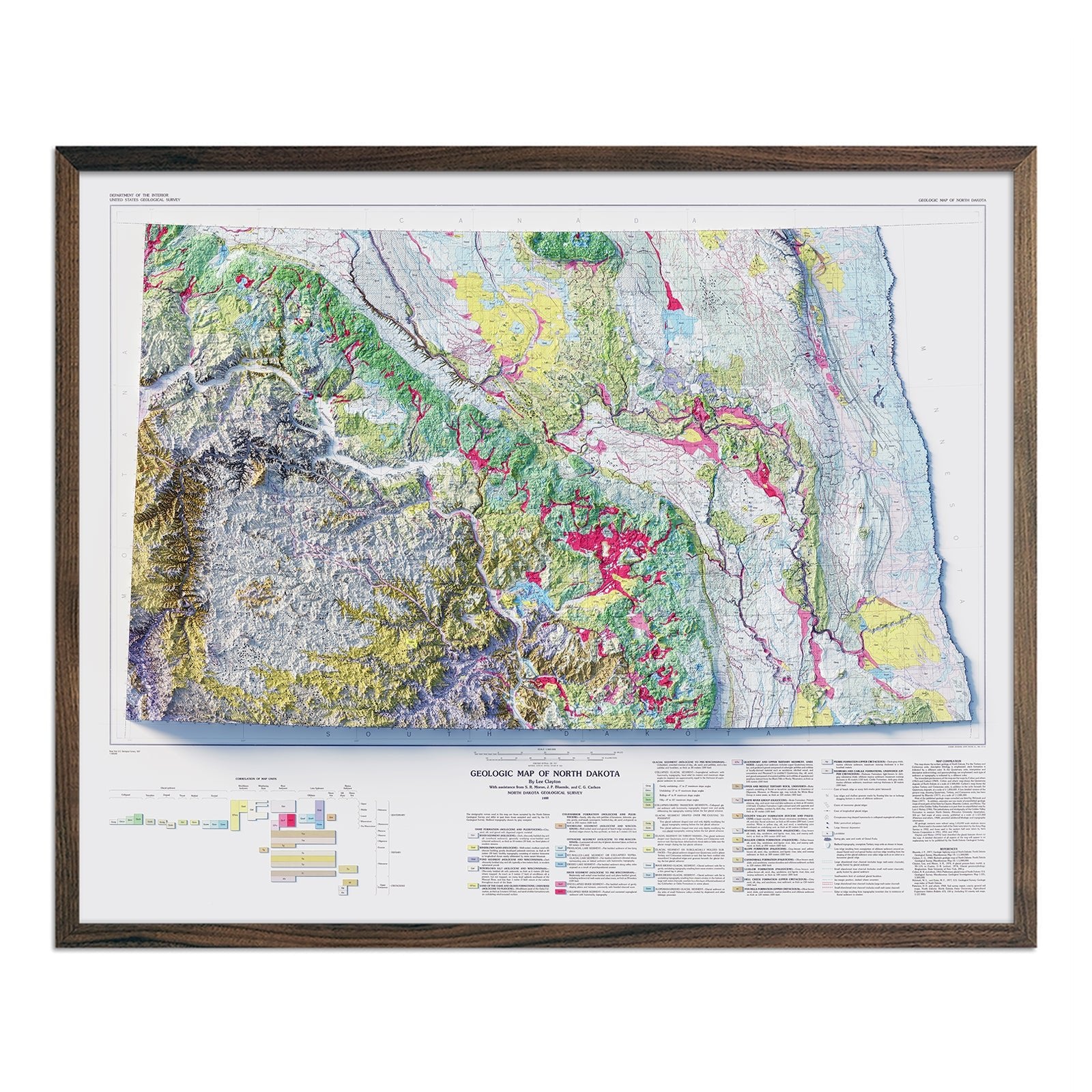 North Dakota 1980 Shaded Relief Map - Muir Way - Vintage Relief