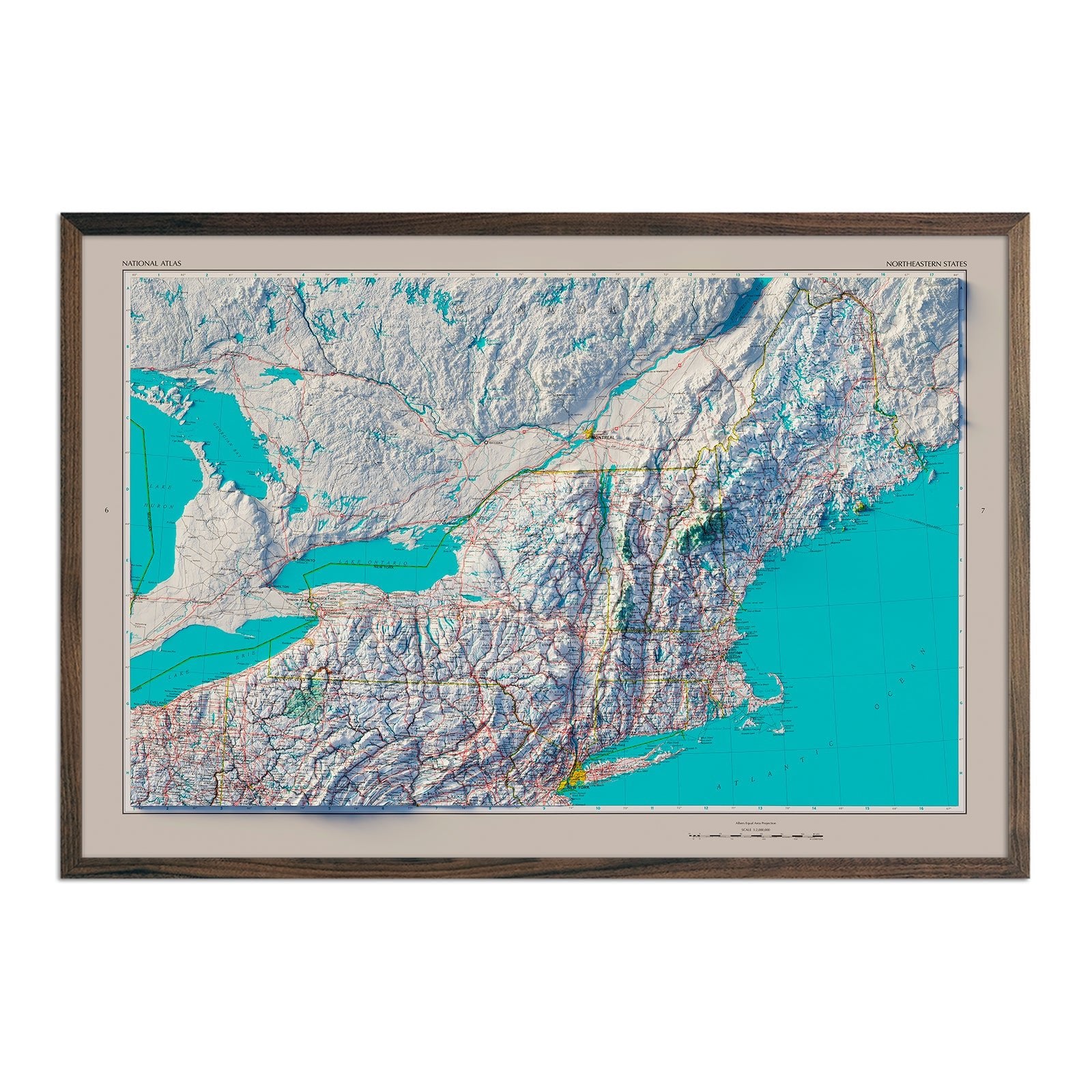 Northeastern States 1970 Shaded Relief Map - Muir Way - Vintage Relief