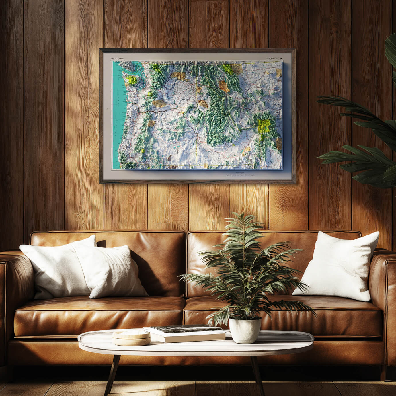 Northwestern States 1970 Shaded Relief Map - Muir Way - Vintage Relief