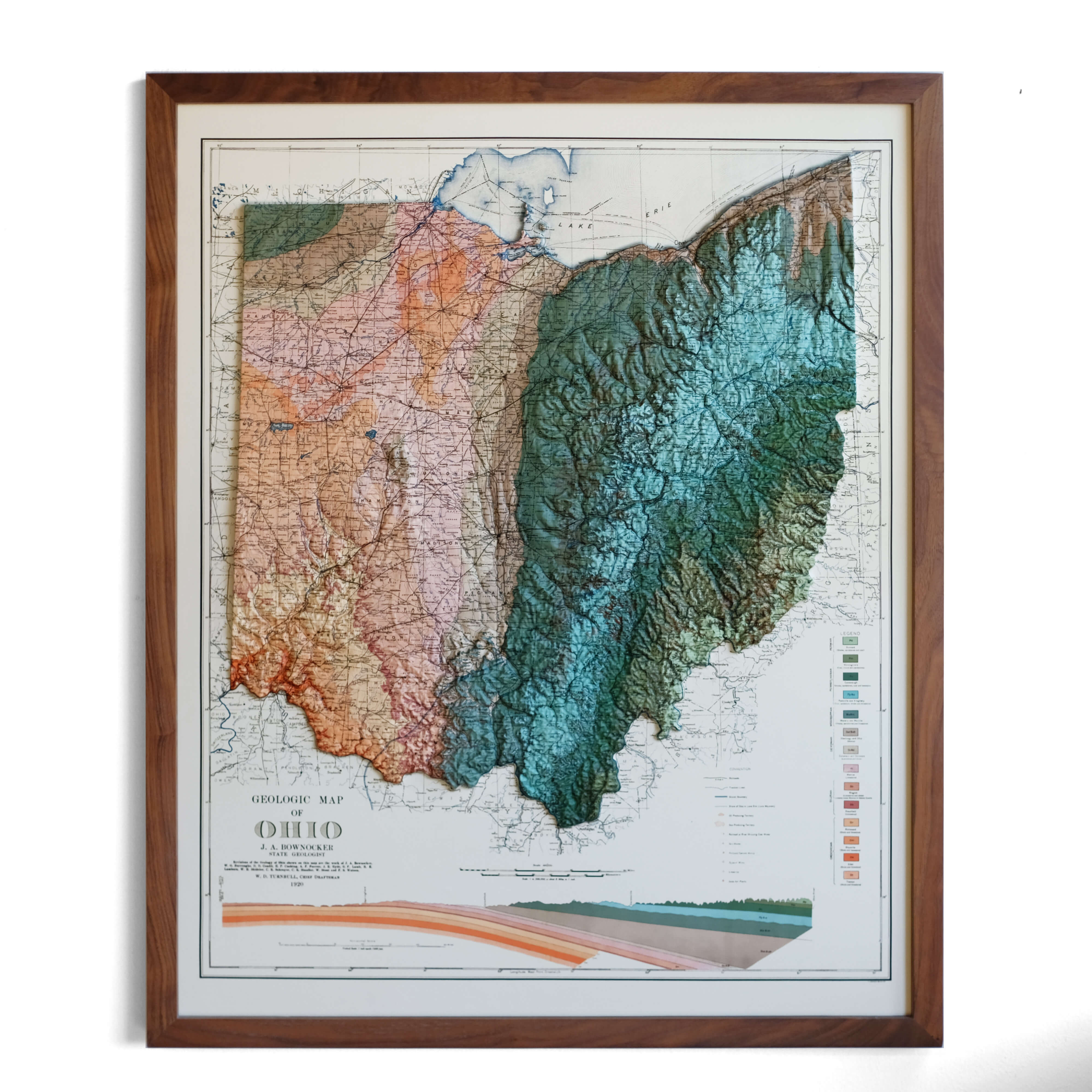 Ohio 1920 3D Raised Relief Map - Muir Way - 3D
