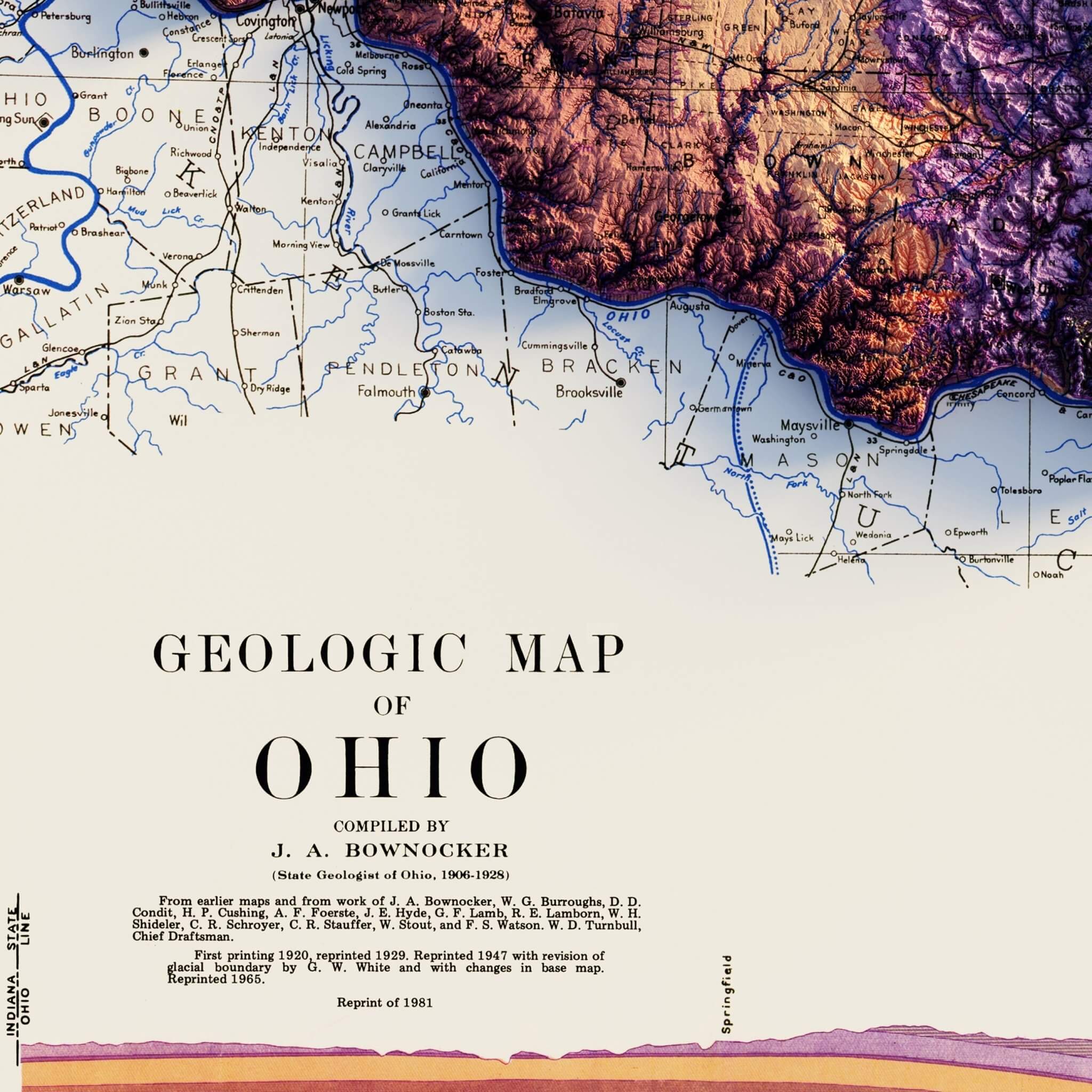 Ohio 1920 Shaded Relief Map - Muir Way - Vintage Relief