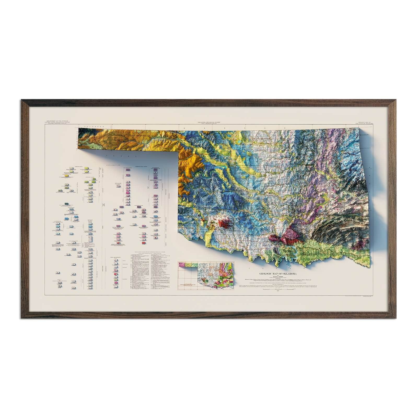 Oklahoma 1954 Shaded Relief Map - Muir Way - Vintage Relief