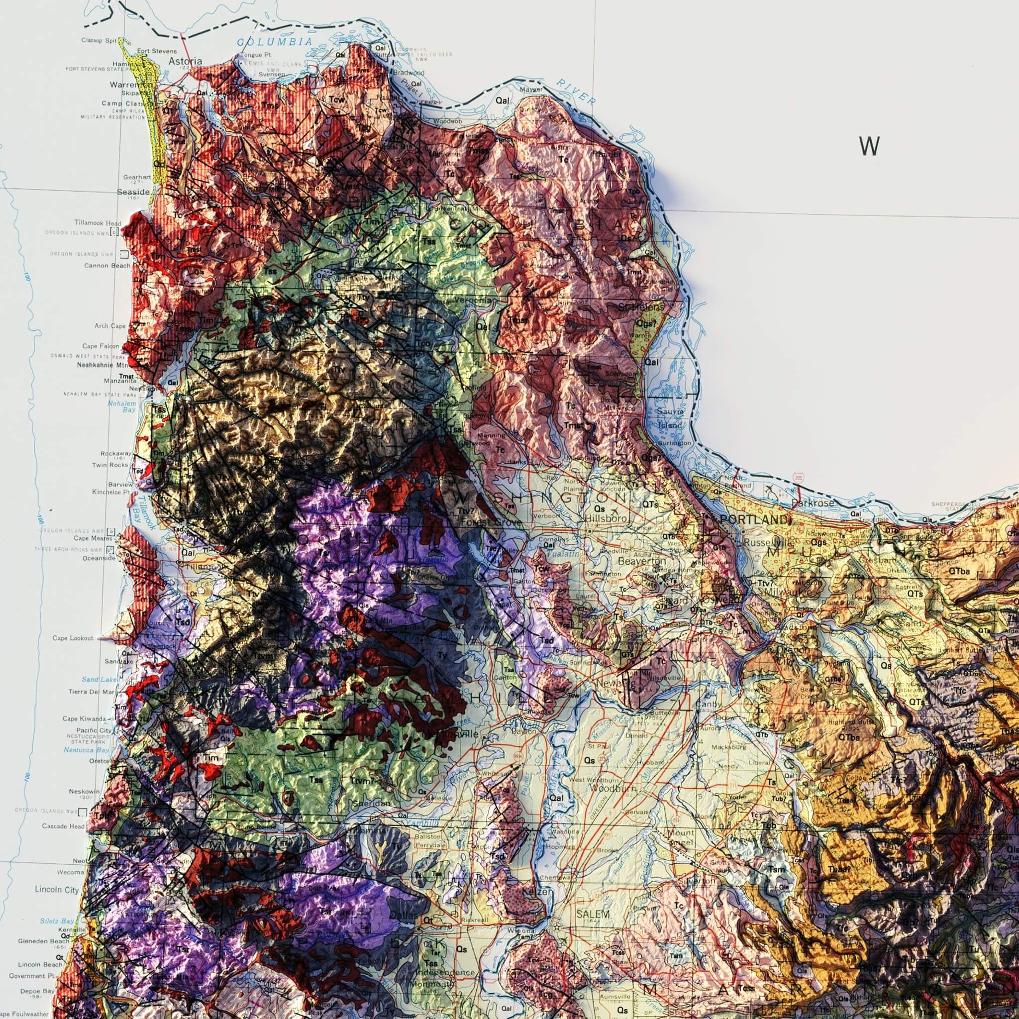 Oregon 1991 Shaded Relief Map - Muir Way - Vintage Relief