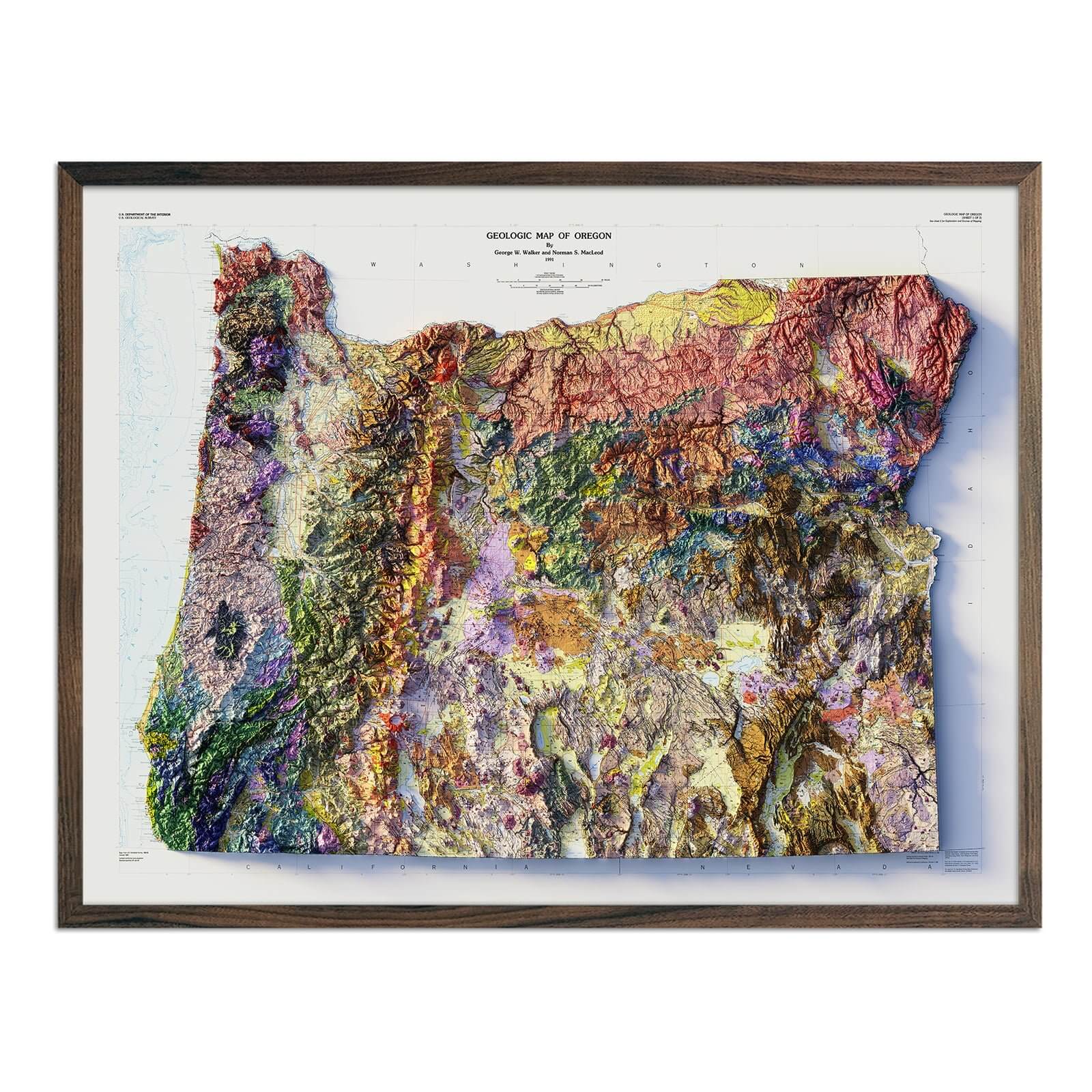 Oregon 1991 Shaded Relief Map - Muir Way - Vintage Relief