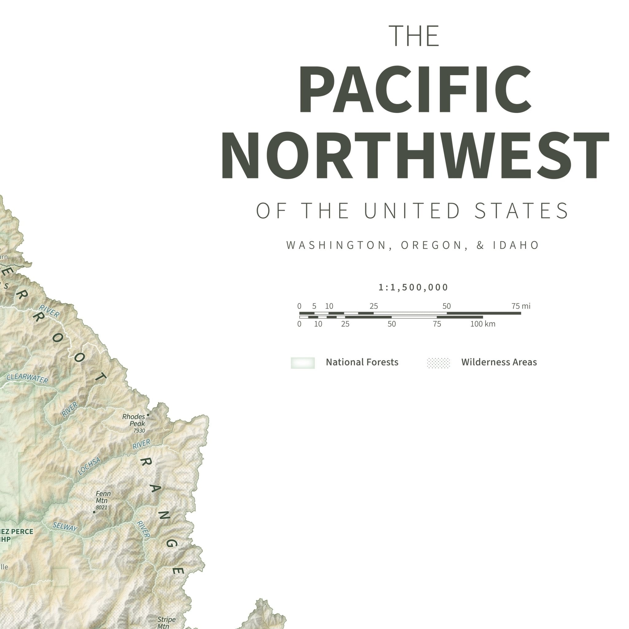 Pacific Northwest Physical Shaded Relief Map - Muir Way - Natural Atlas