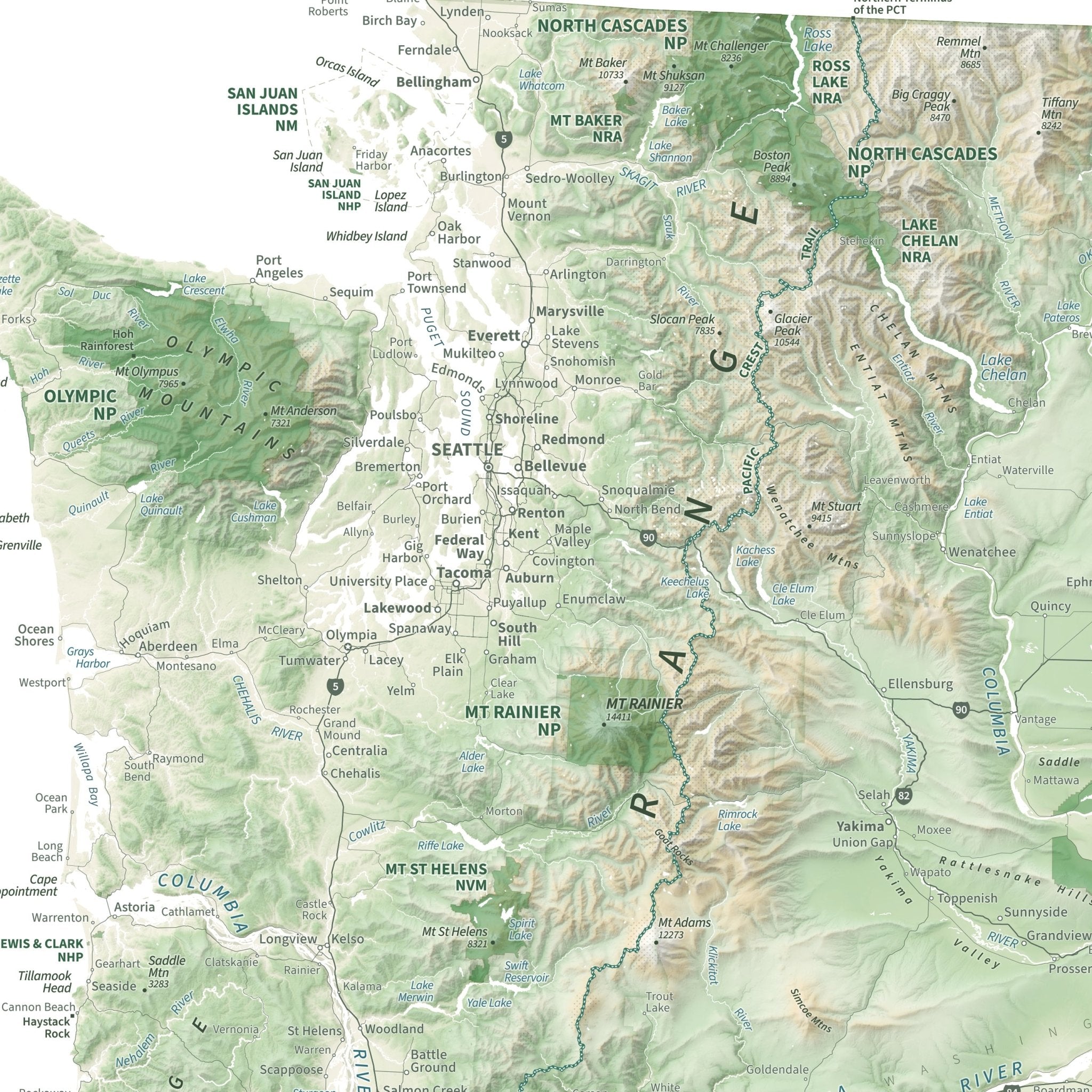 Pacific Northwest Physical Shaded Relief Map - Muir Way - Natural Atlas