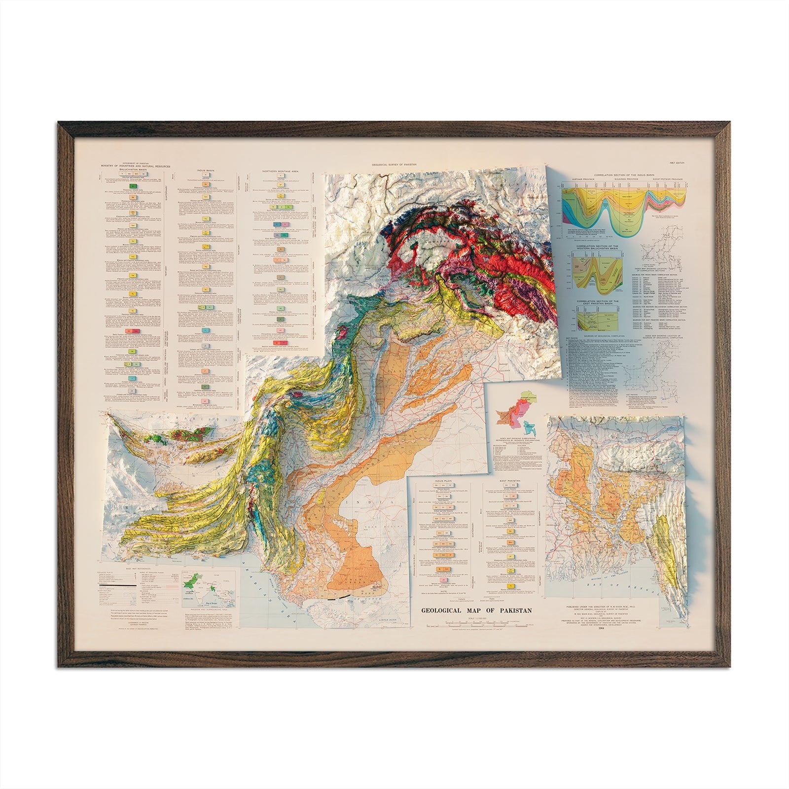 Pakistan 1964 Shaded Relief Map - Muir Way - Vintage Relief