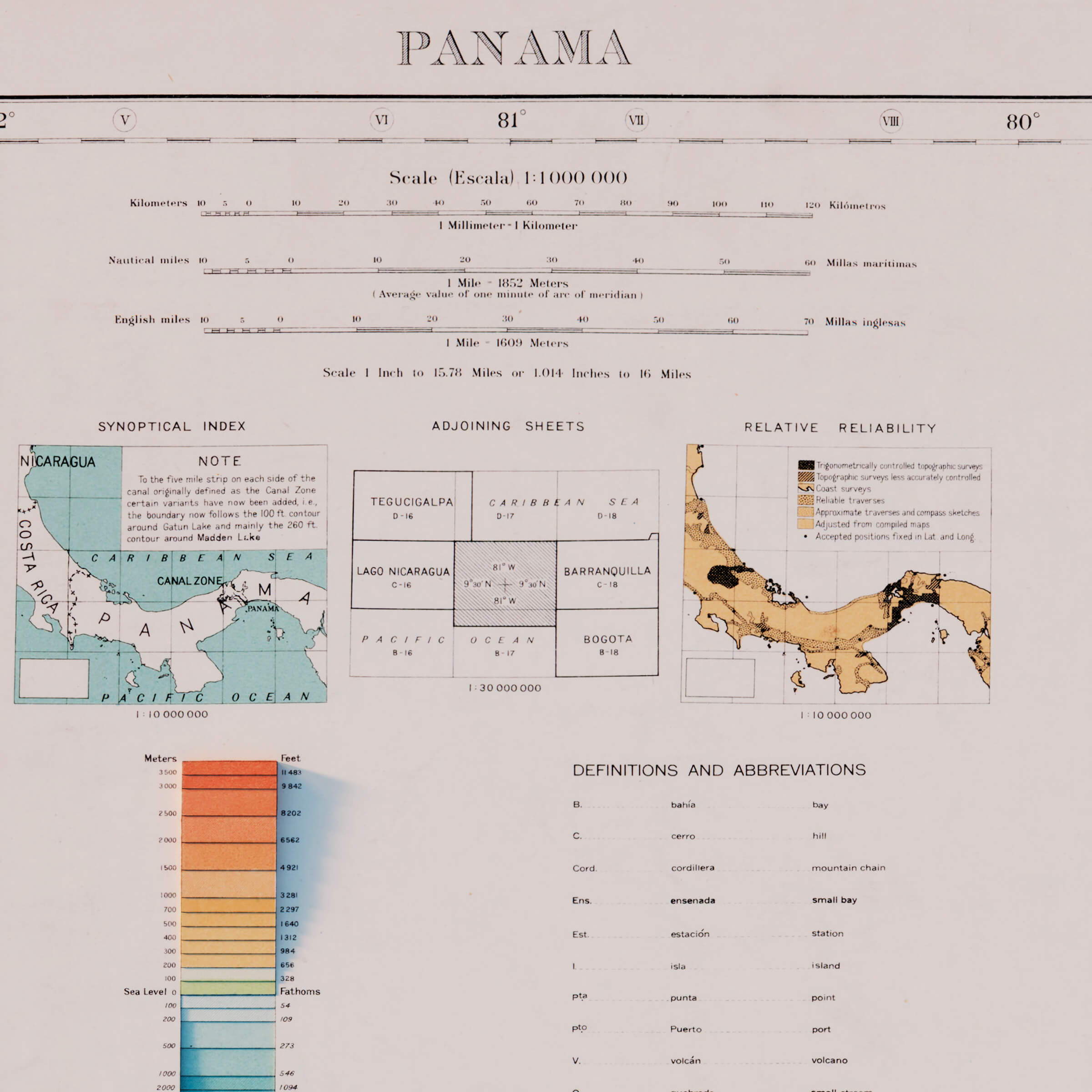Panama 1928 Shaded Relief Map - Muir Way - Vintage Relief