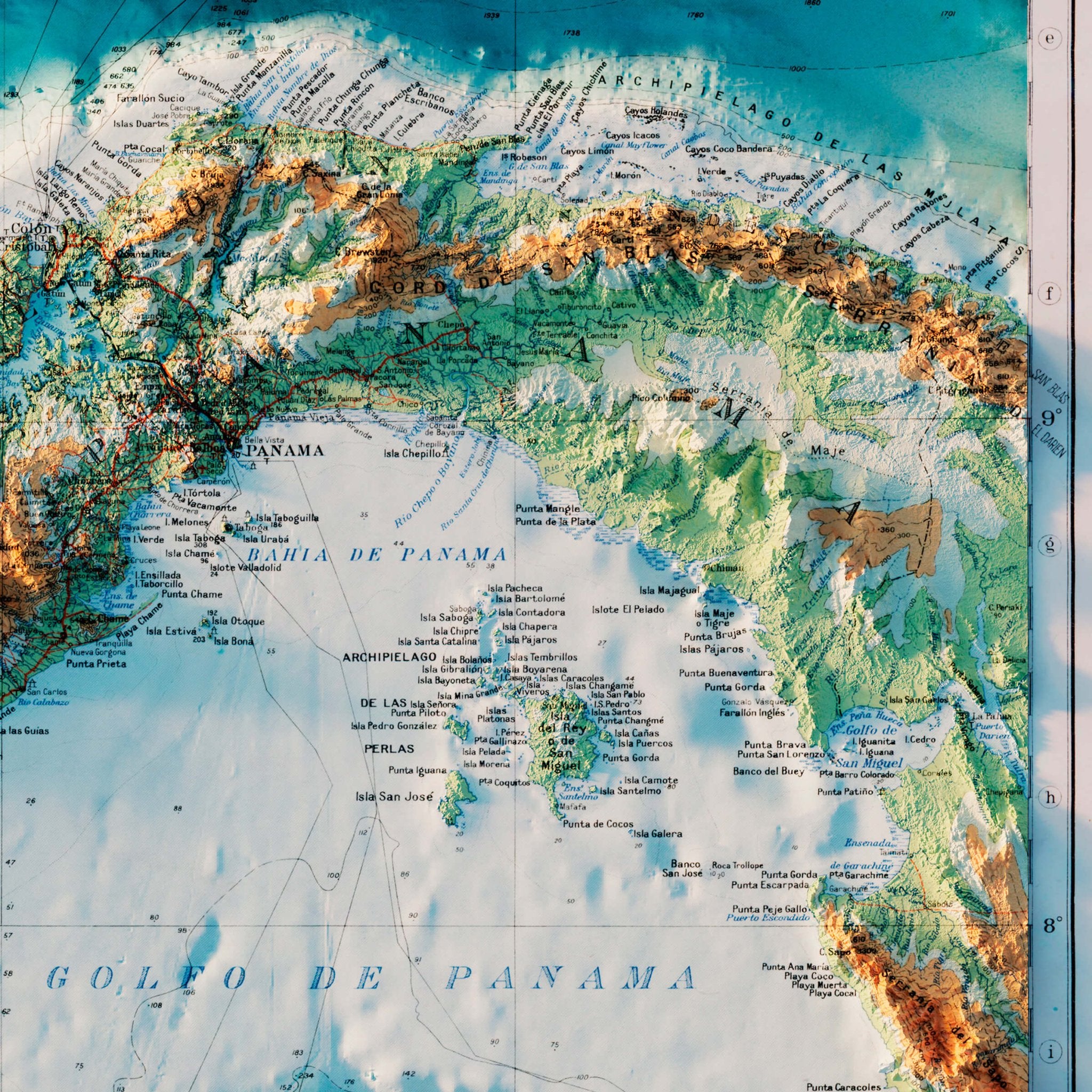 Panama 1928 Shaded Relief Map - Muir Way - Vintage Relief