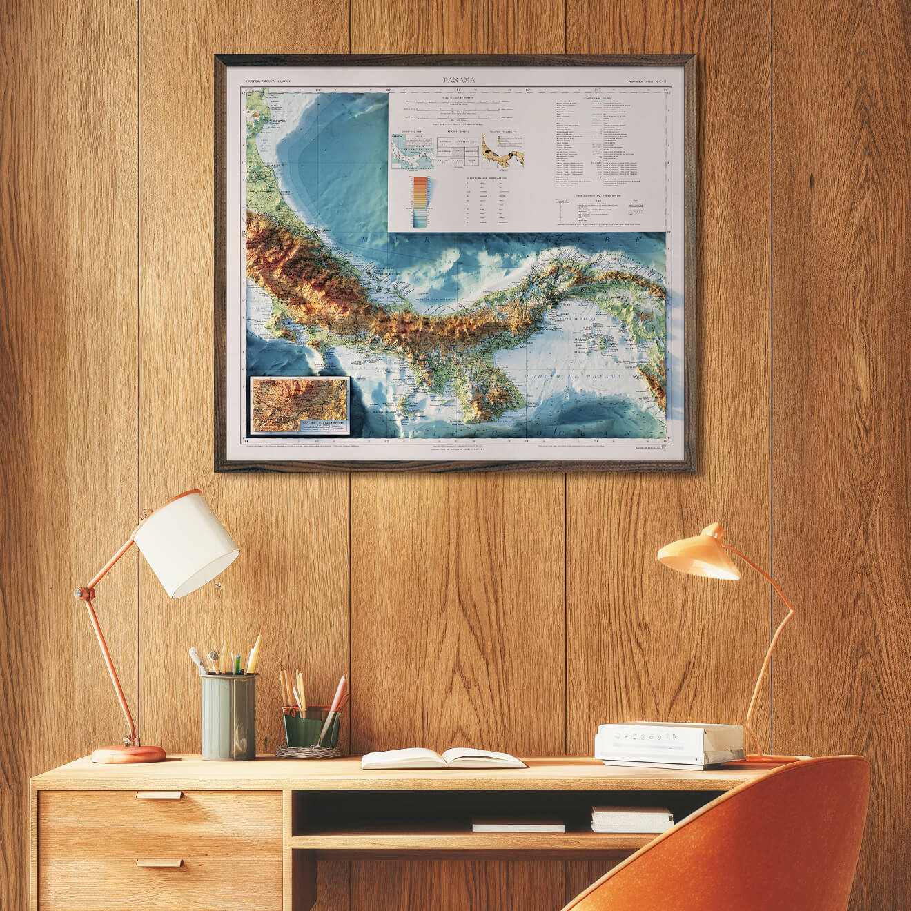 Panama 1928 Shaded Relief Map - Muir Way - Vintage Relief