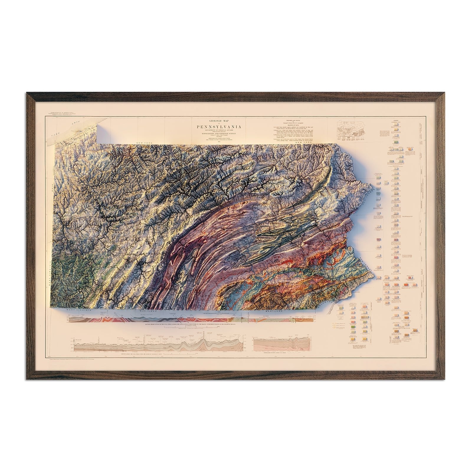 Pennsylvania 1931 Shaded Relief Map - Muir Way - Vintage Relief