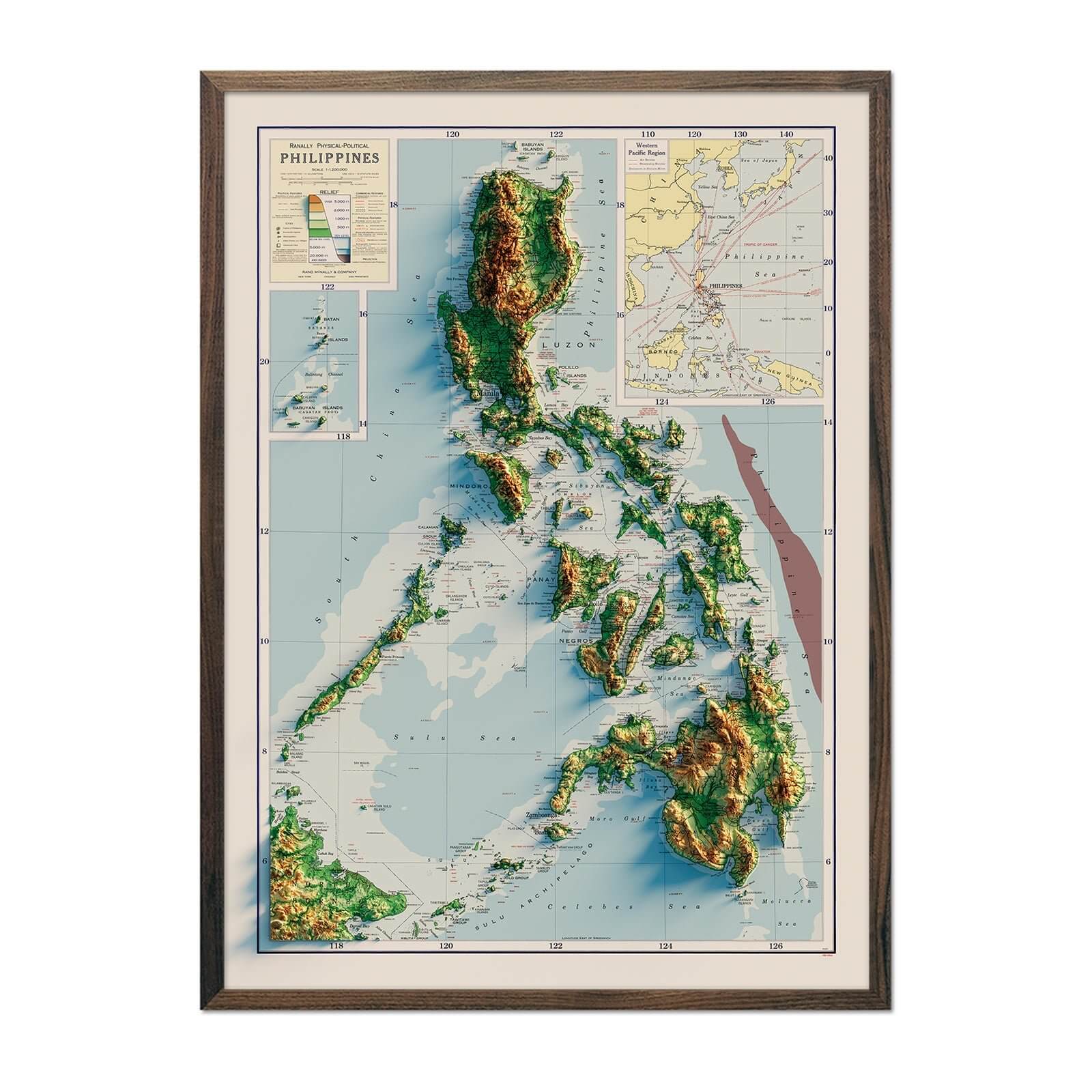 Philippines 1952 Shaded Relief Map - Muir Way - Vintage Relief