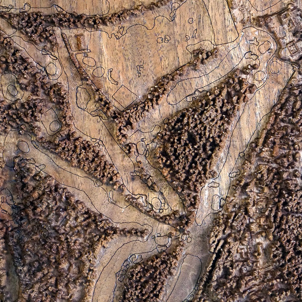 Pinehurst No. 2, North Carolina – 3D Wood - Carved Map - Muir Way - Custom