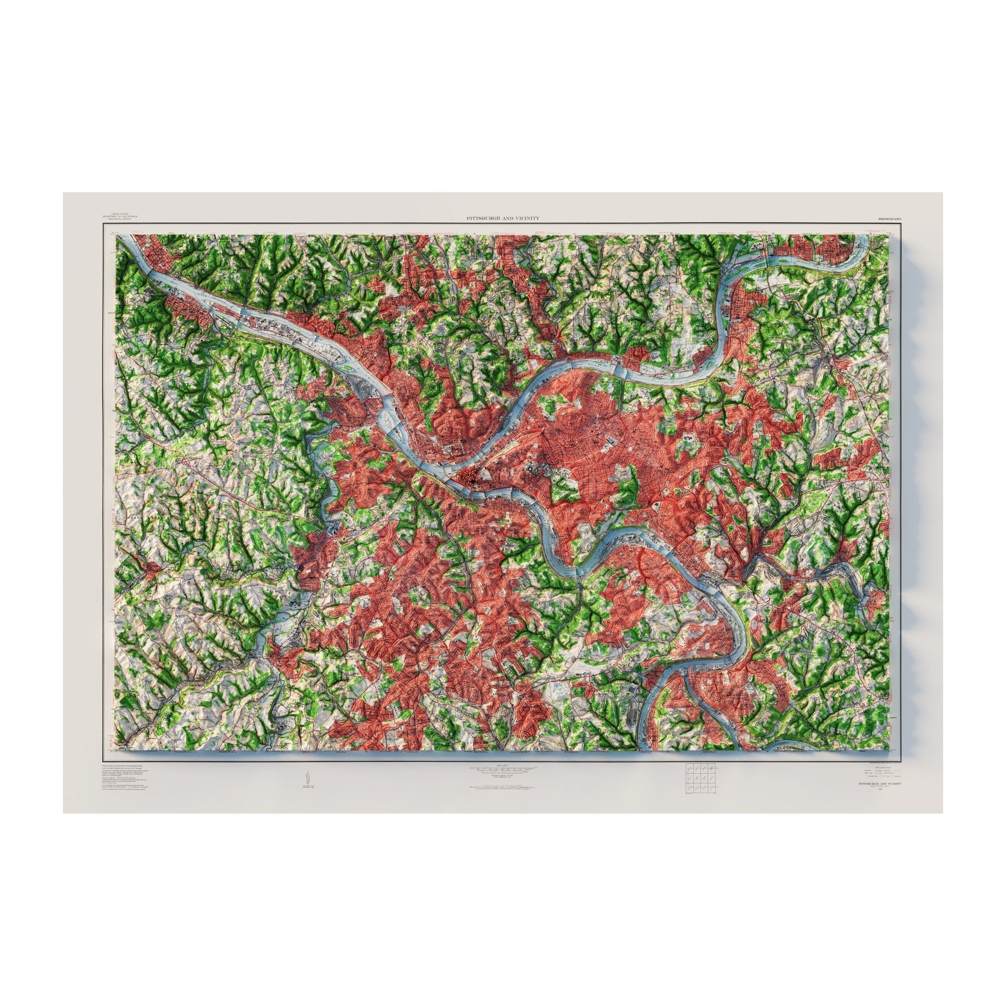 Pittsburgh, Pennsylvania 1960 Shaded Relief Map - Muir Way - Vintage Relief