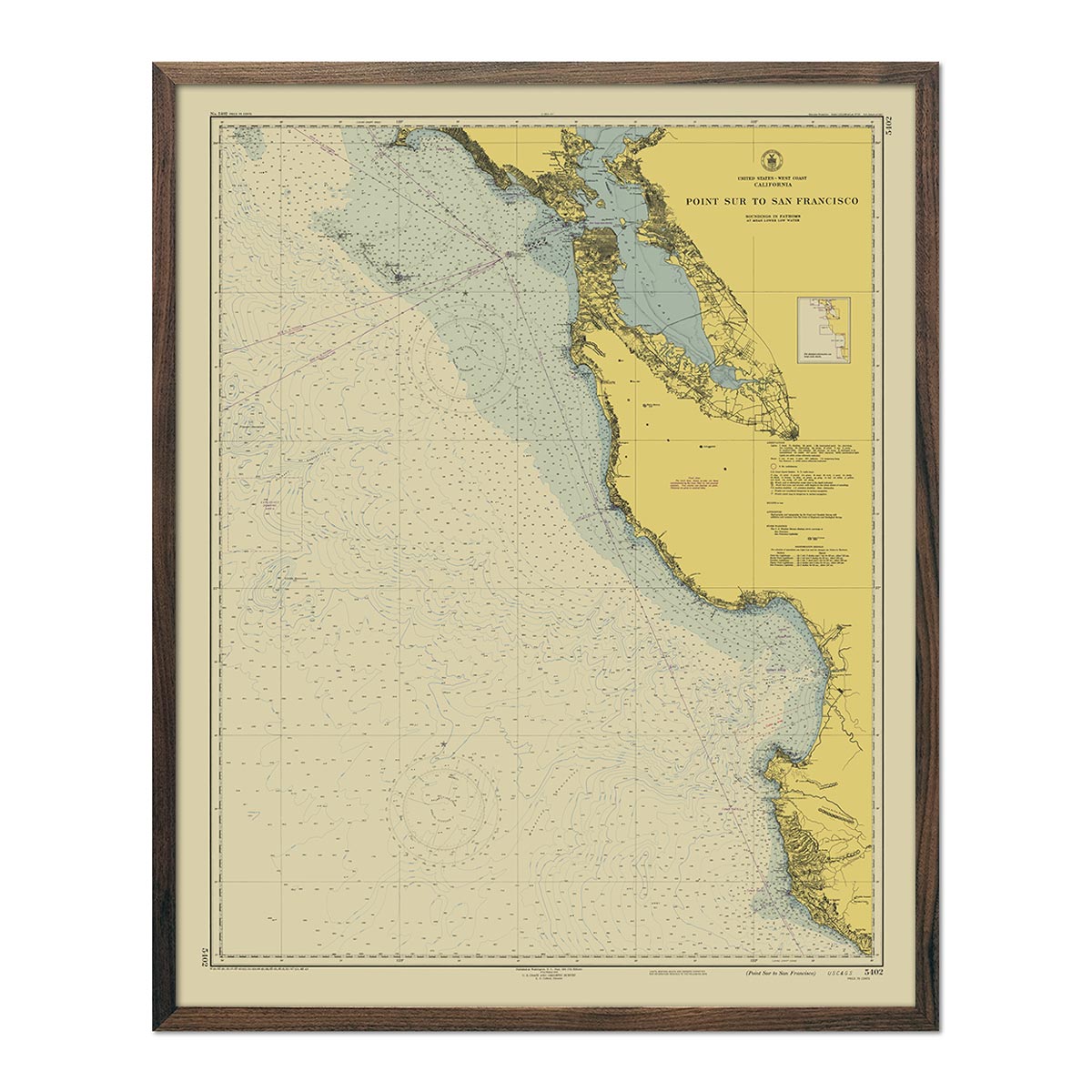 Point Sur to San Francisco Nautical Chart 1948 Muir Way