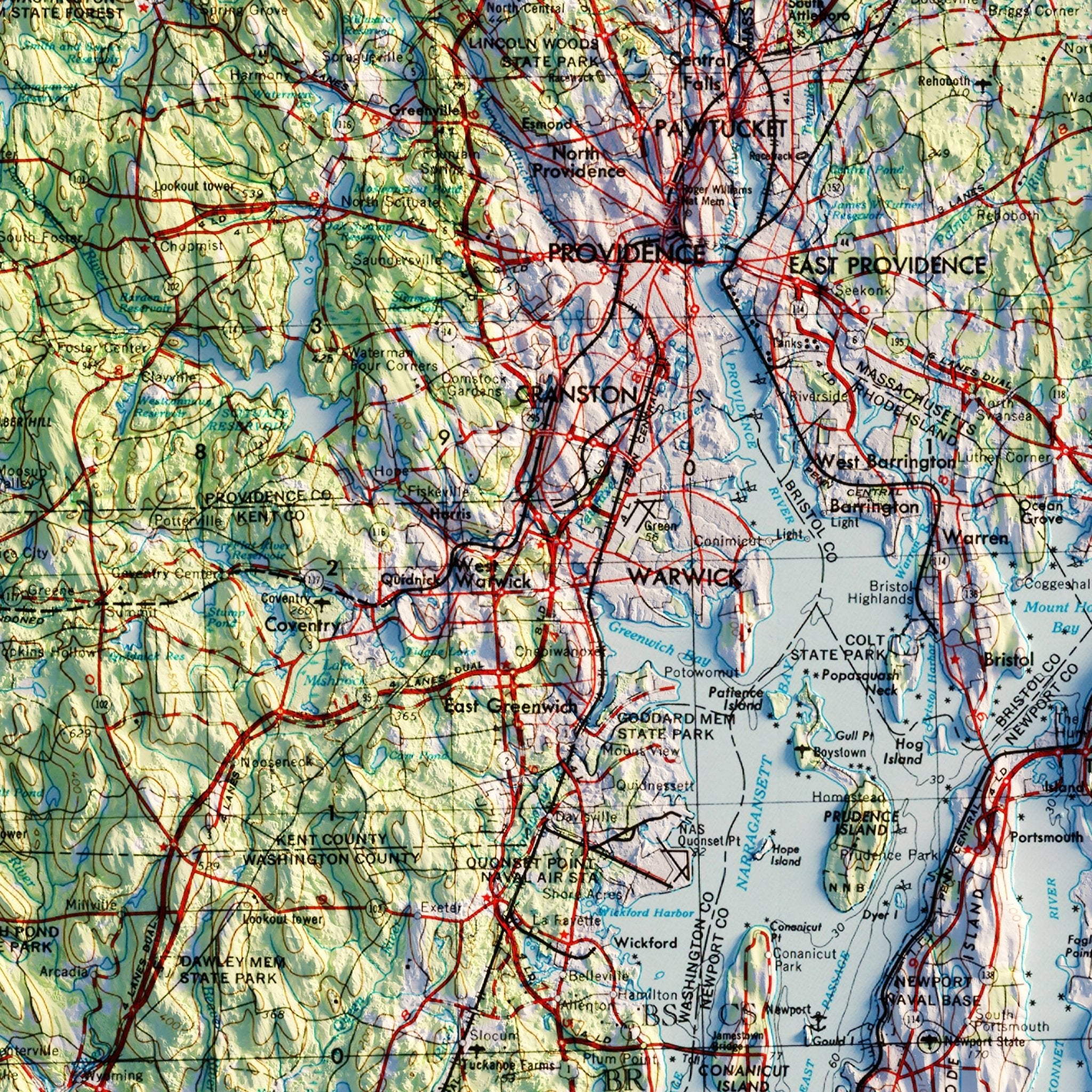 Providence, RI 1947 Shaded Relief Map - Muir Way - Vintage Relief